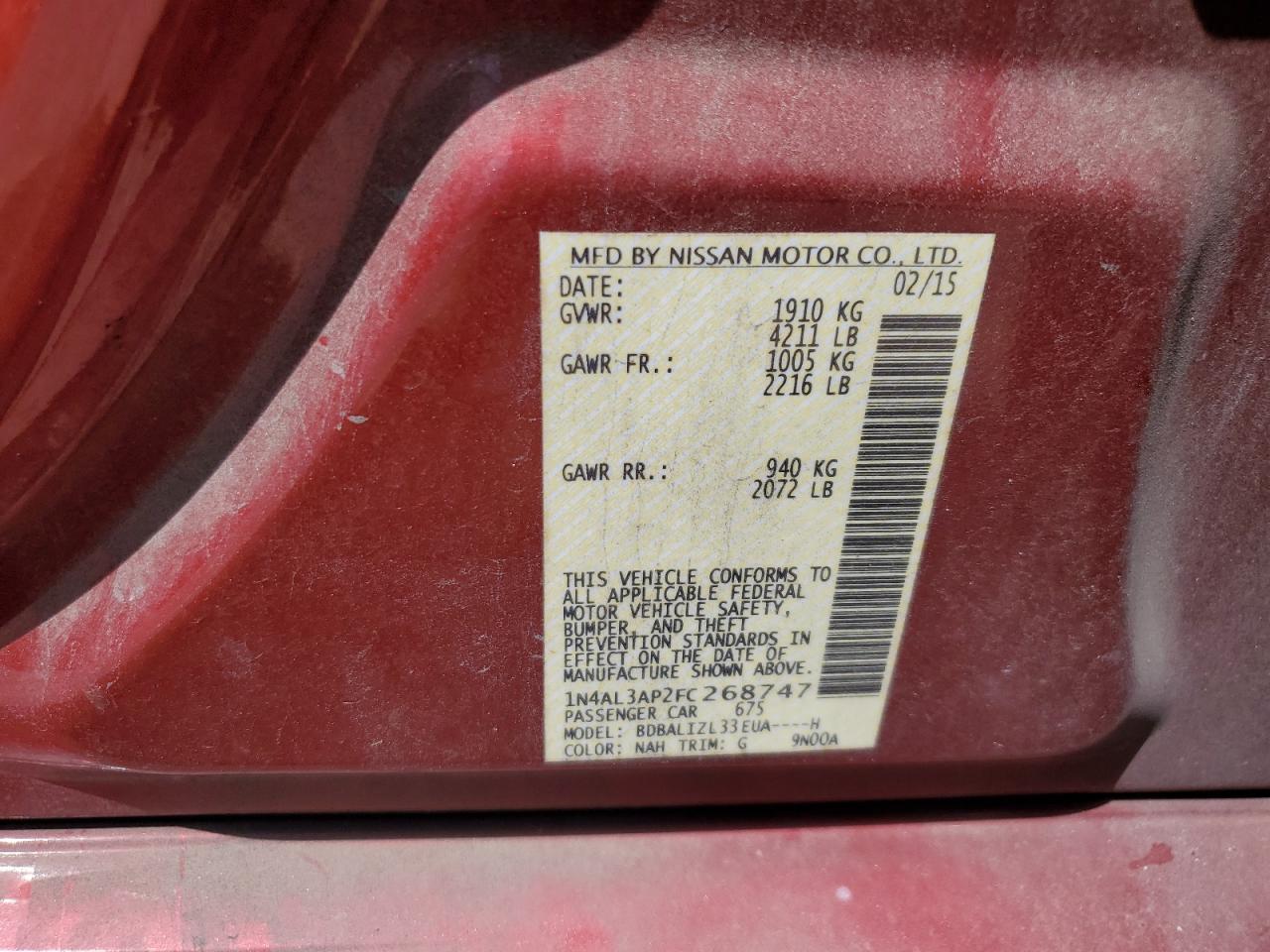 1N4AL3AP2FC268747 2015 Nissan Altima 2.5