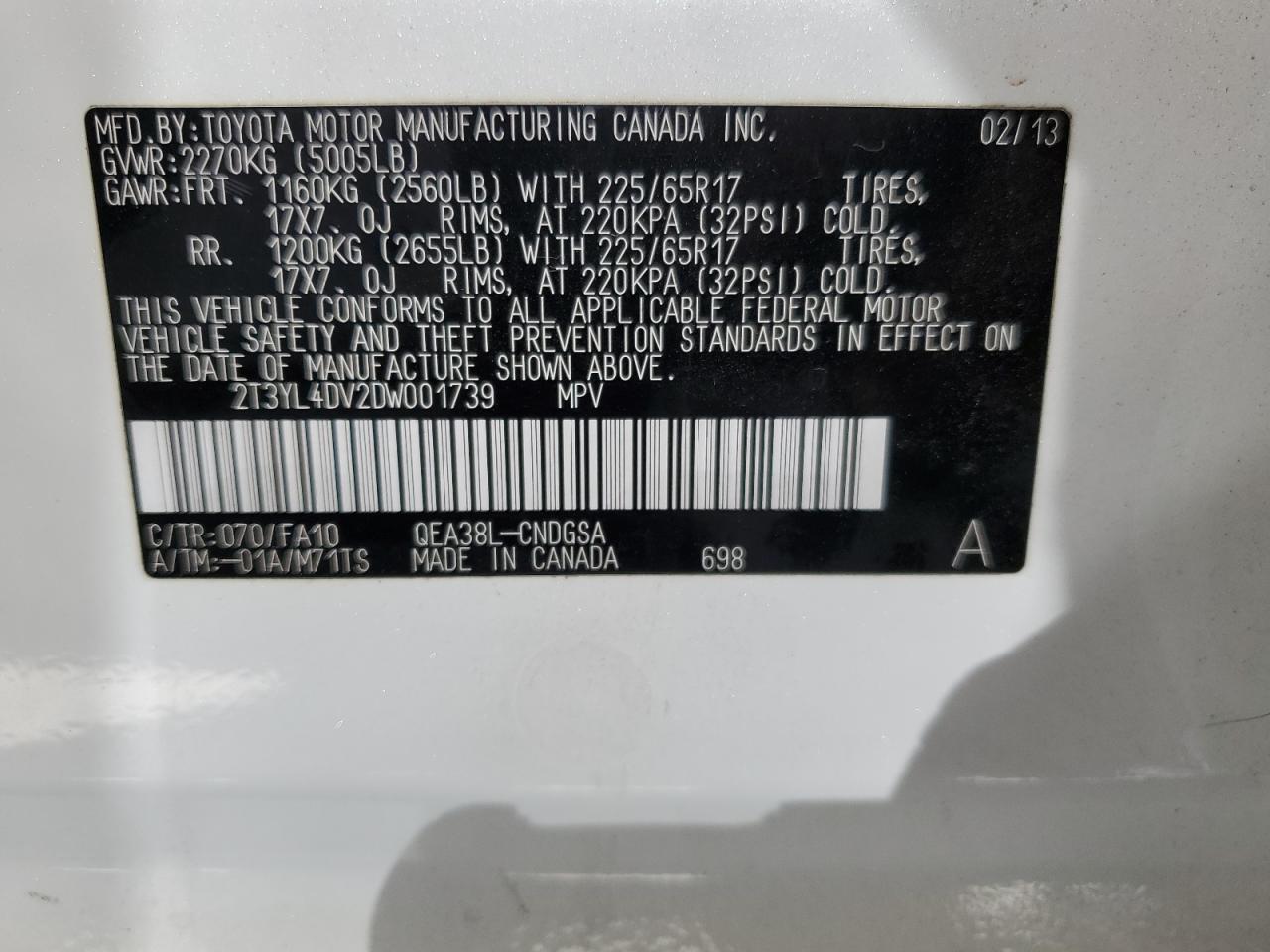 2T3YL4DV2DW001739 2013 Toyota Rav4 Ev