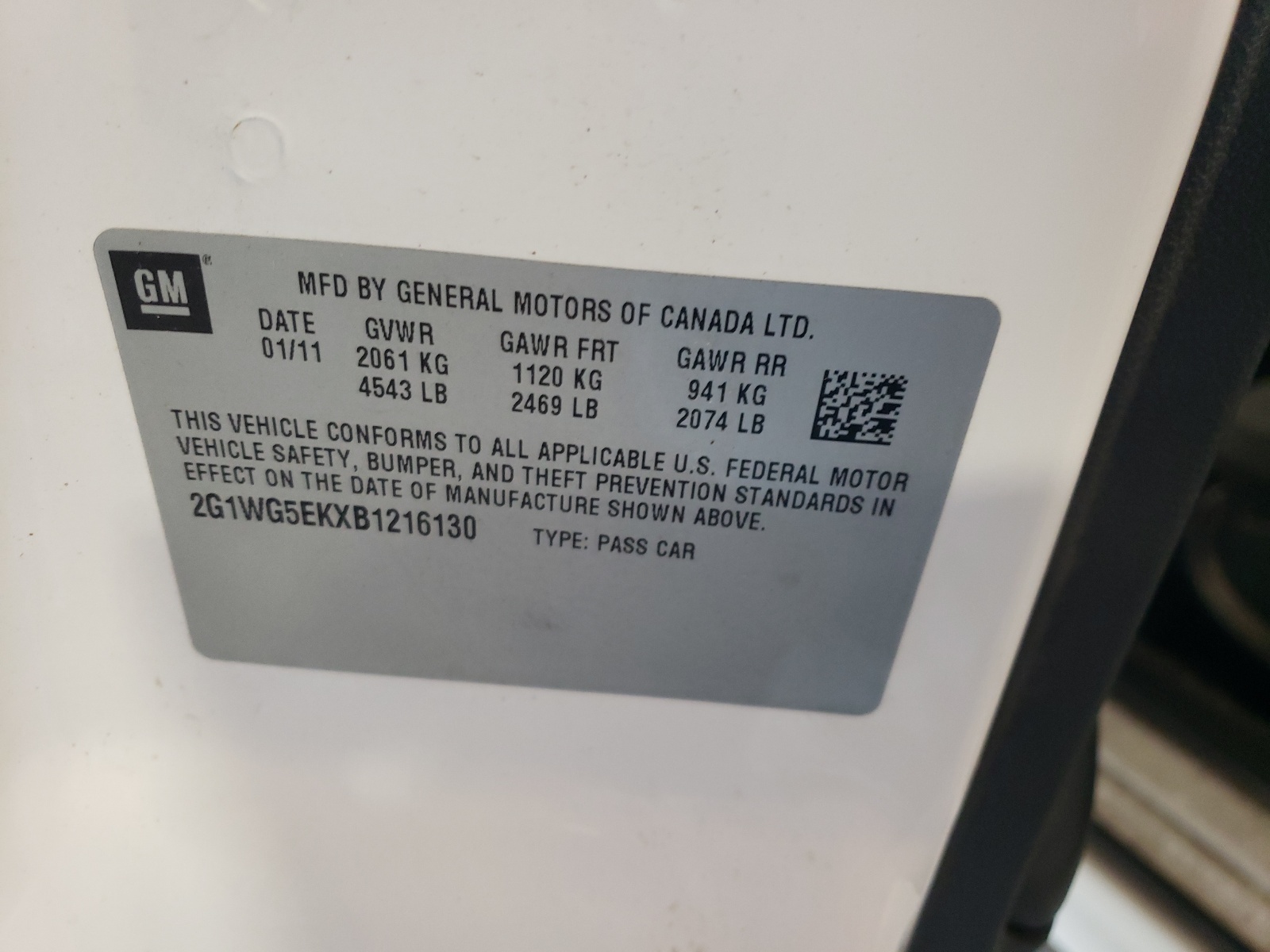 2G1WG5EKXB1216130 2011 Chevrolet Impala Lt