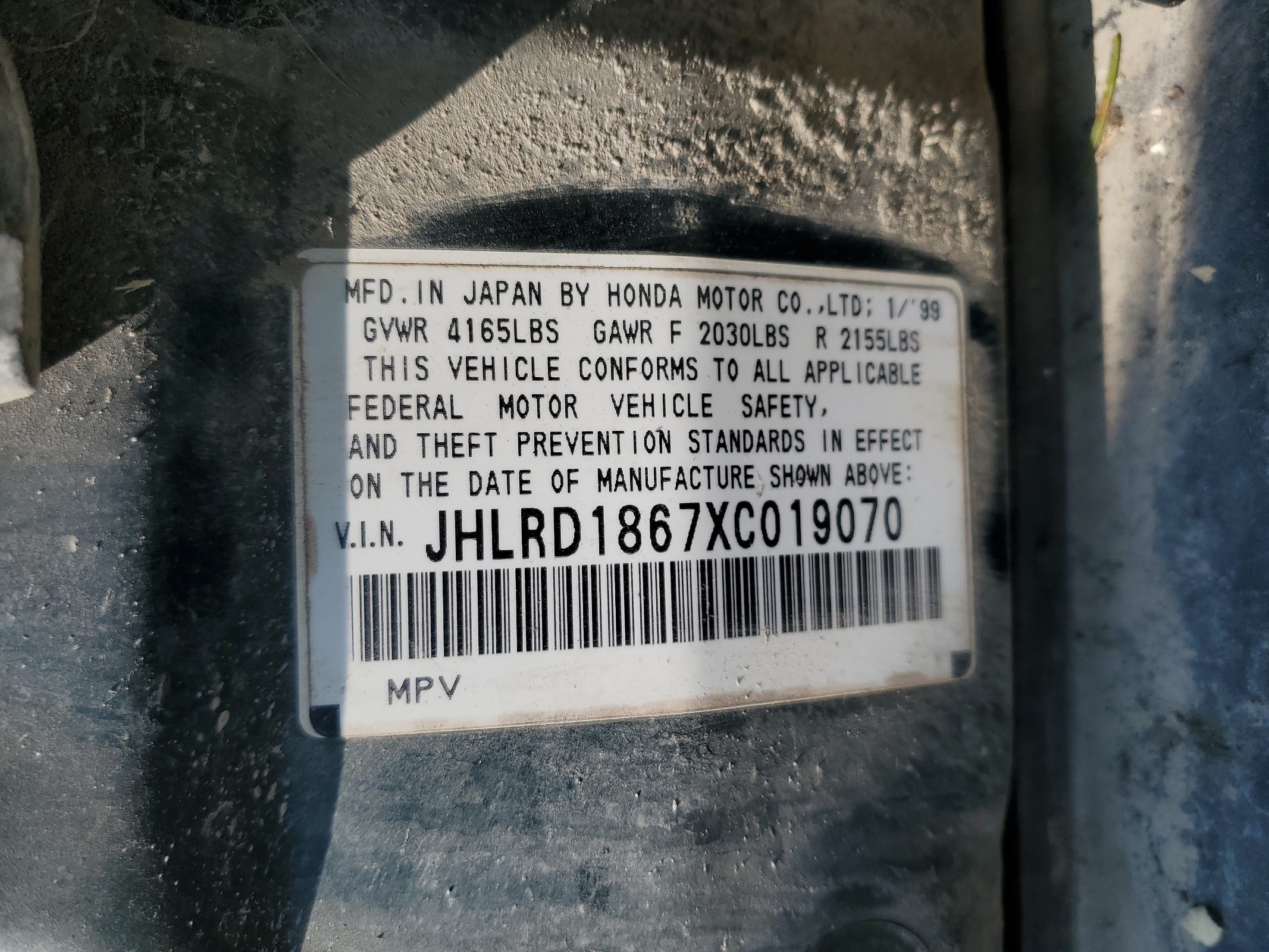 JHLRD1867XC019070 1999 Honda Cr-V Ex