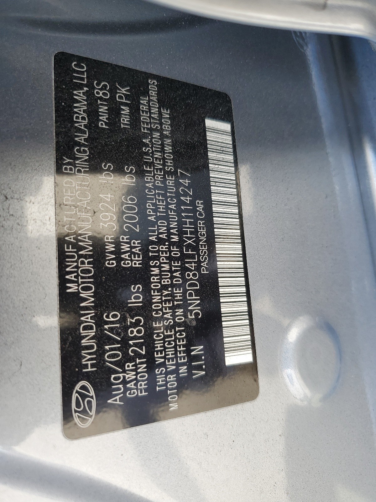 5NPD84LFXHH114247 2017 Hyundai Elantra Se