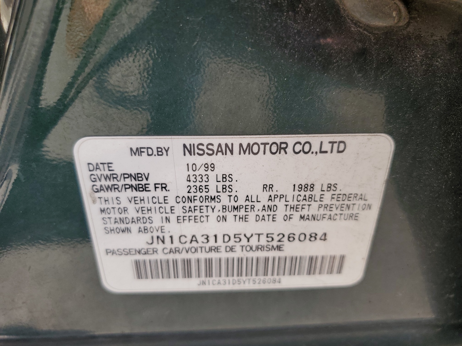 JN1CA31D5YT526084 2000 Nissan Maxima Gle