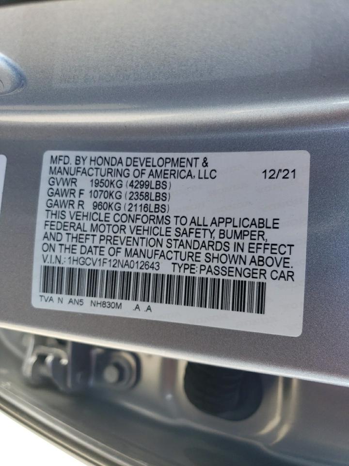 1HGCV1F12NA012643 2022 HONDA ACCORD - Image 14