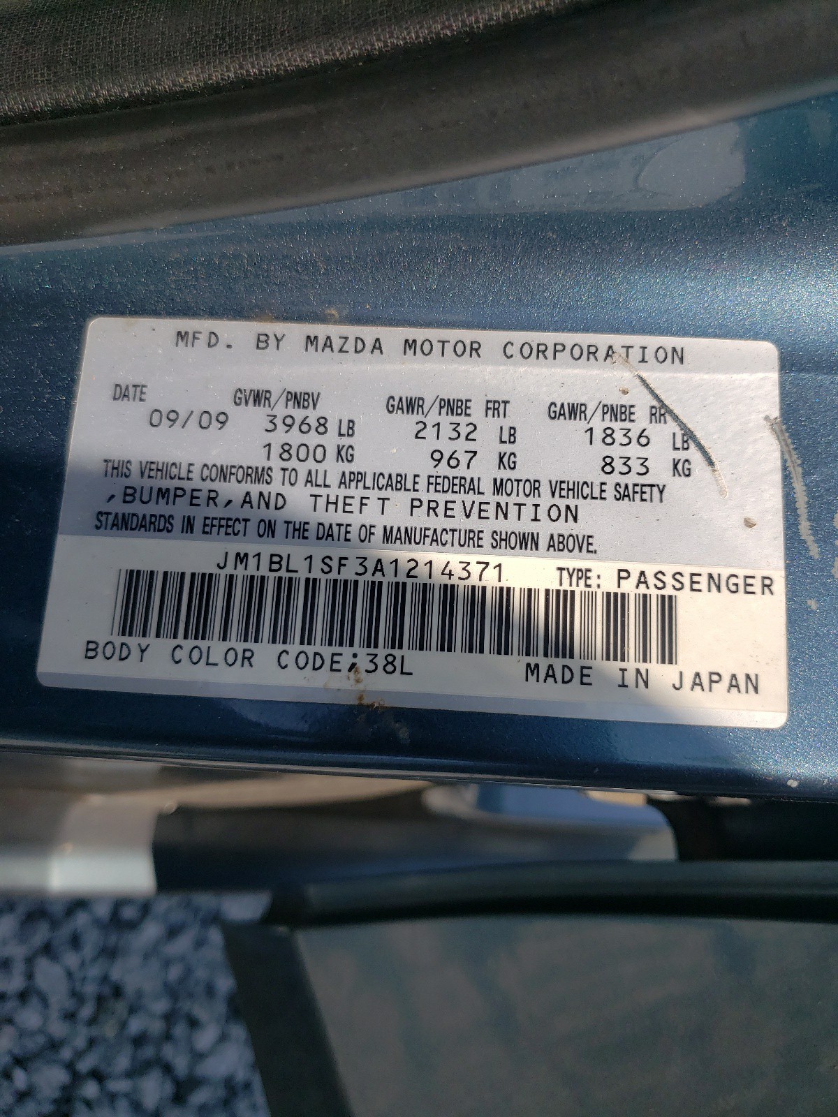 JM1BL1SF3A1214371 2010 Mazda 3 I