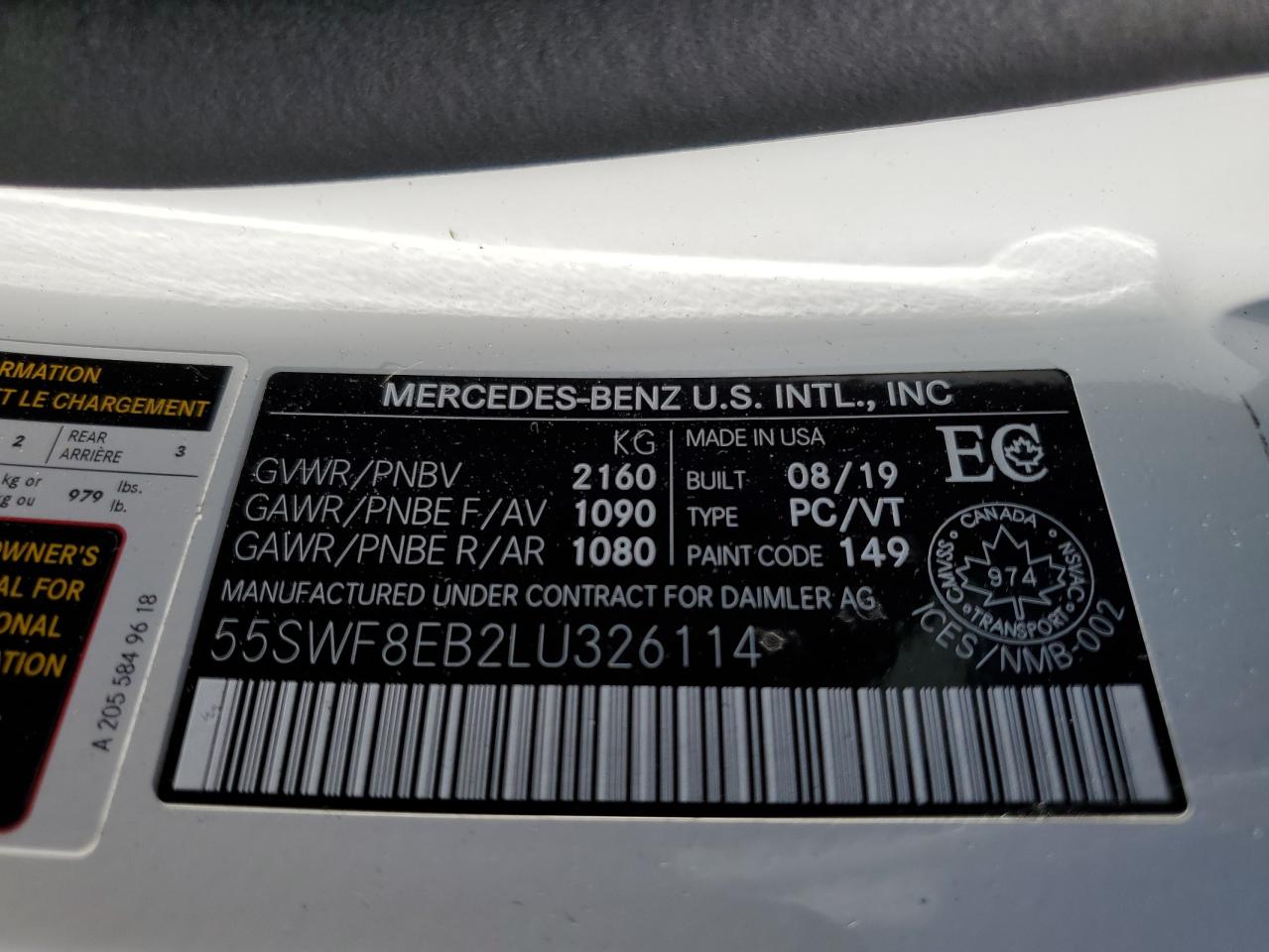 55SWF8EB2LU326114 2020 Mercedes-Benz C 300 4Matic