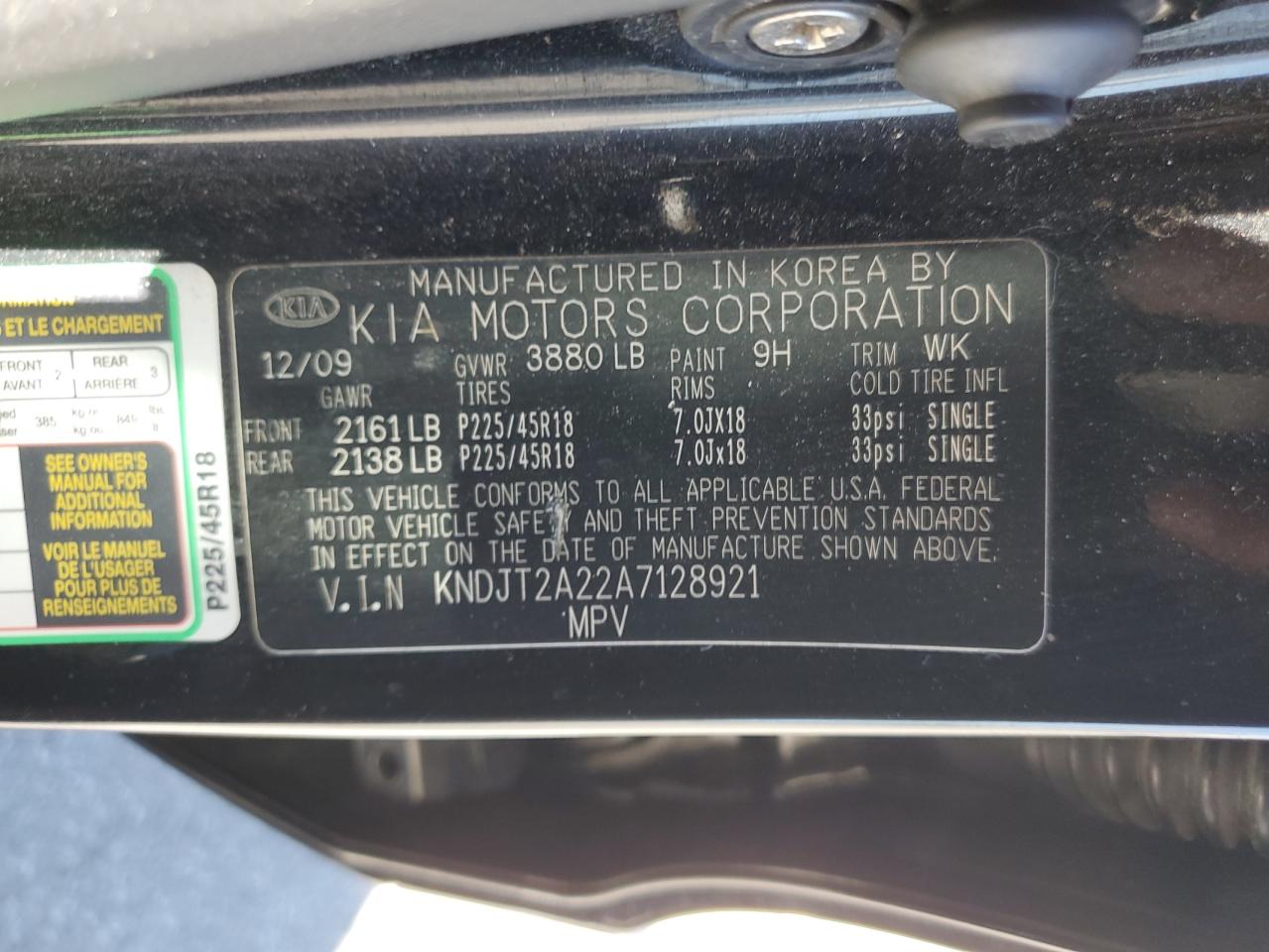 2010 Kia Soul + VIN: KNDJT2A22A7128921 Lot: 68391424