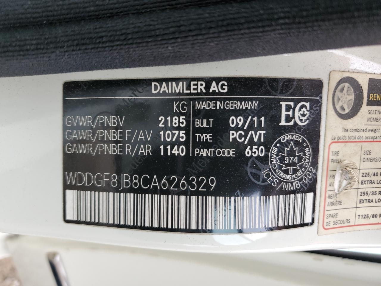 2012 Mercedes-Benz C 350 4Matic VIN: WDDGF8JB8CA626329 Lot: 69244404