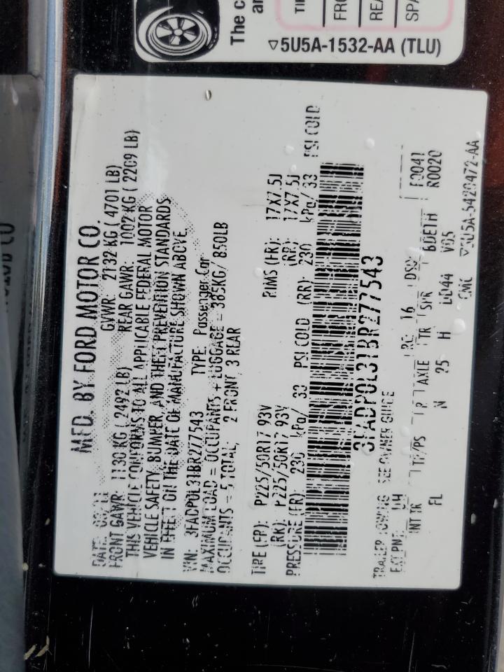 2011 Ford Fusion Hybrid VIN: 3FADP0L31BR277543 Lot: 67061224