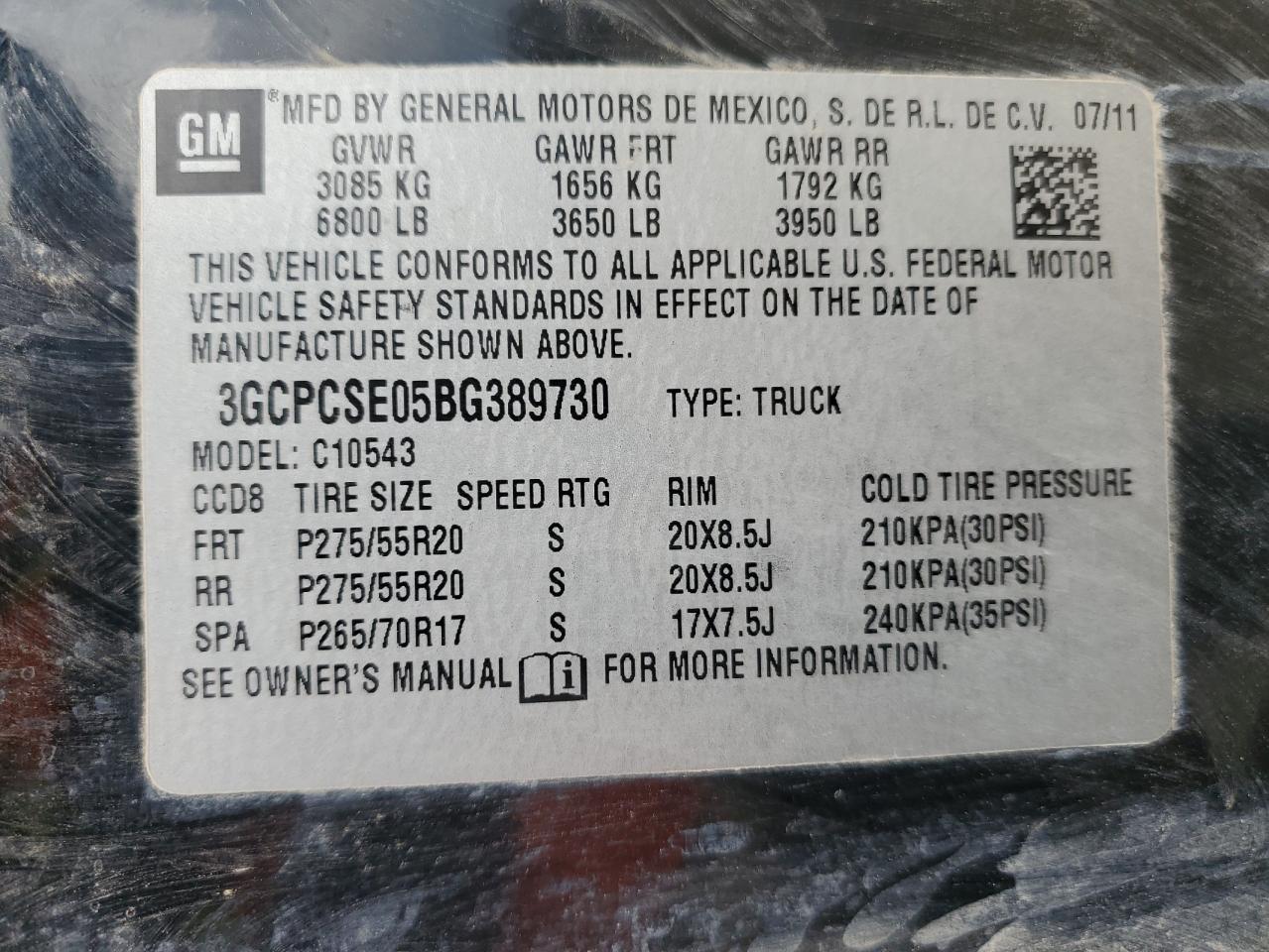 2011 Chevrolet Silverado C1500 Lt VIN: 3GCPCSE05BG389730 Lot: 65592124