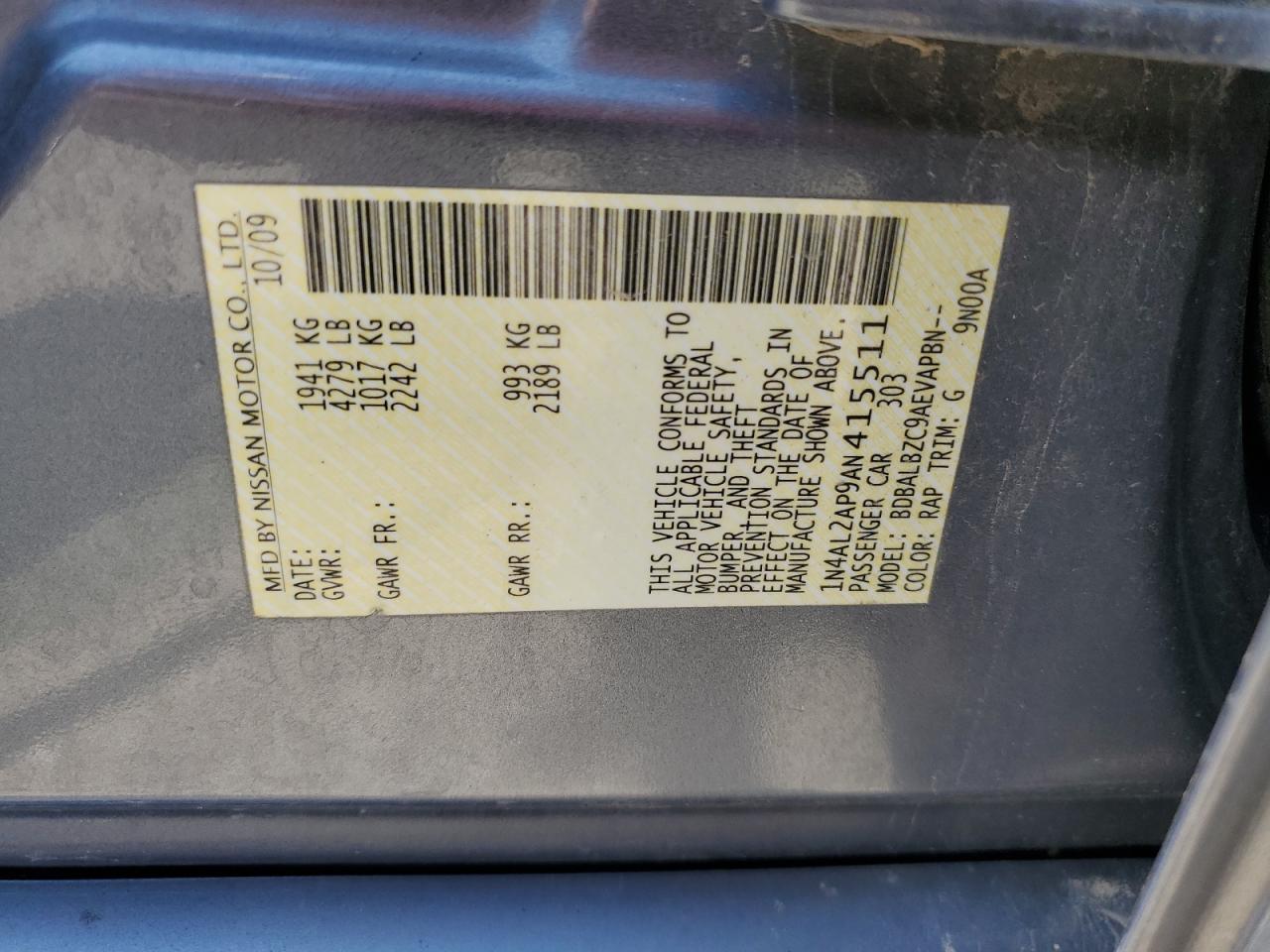 1N4AL2AP9AN415511 2010 Nissan Altima Base