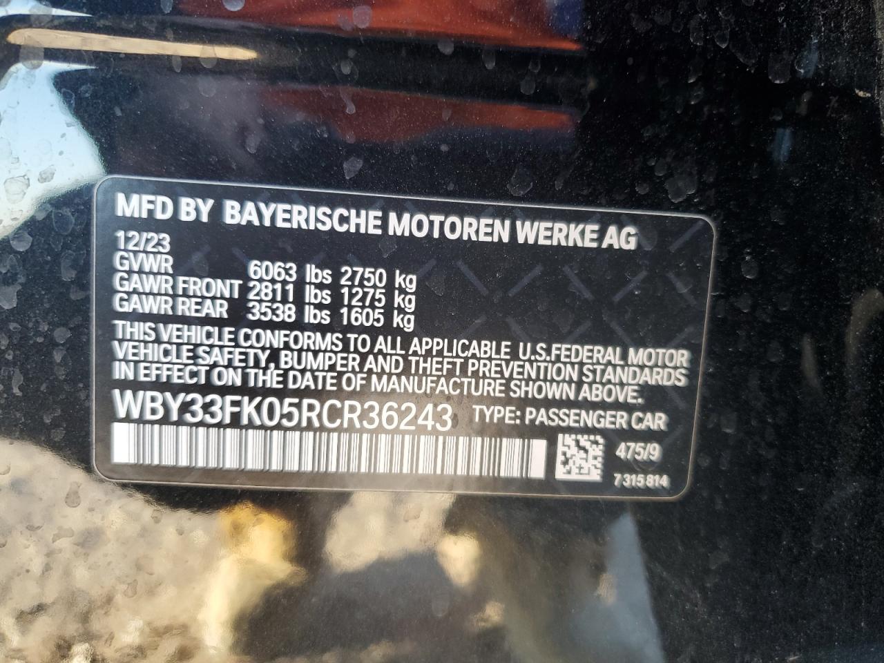 WBY33FK05RCR36243 2024 BMW I5 Edrive 40