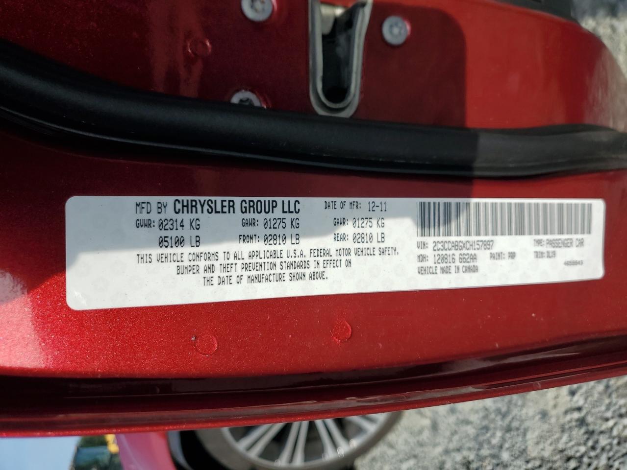 2012 Chrysler 300 S VIN: 2C3CCABGXCH157897 Lot: 65661834