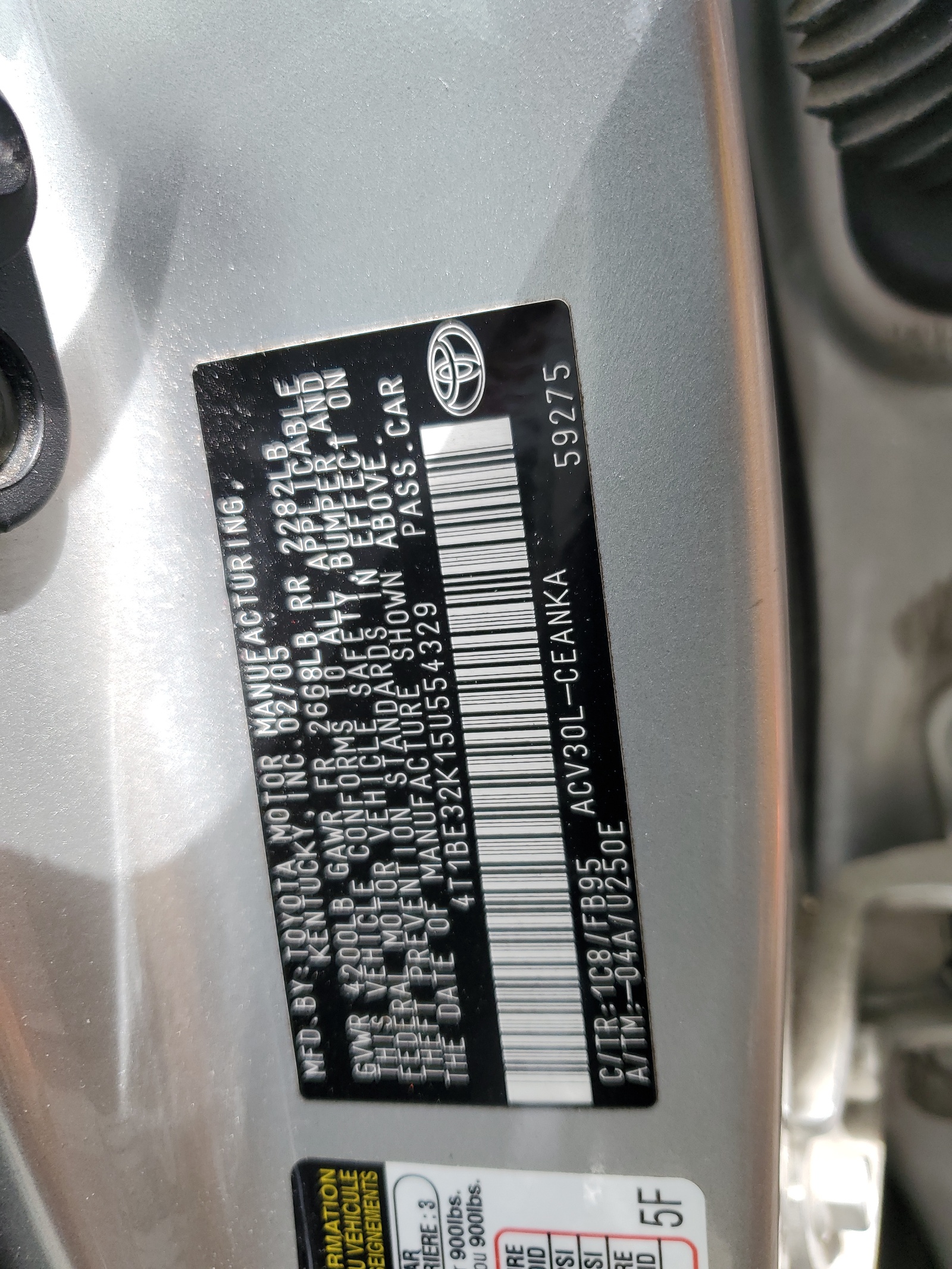 4T1BE32K15U554329 2005 Toyota Camry Le