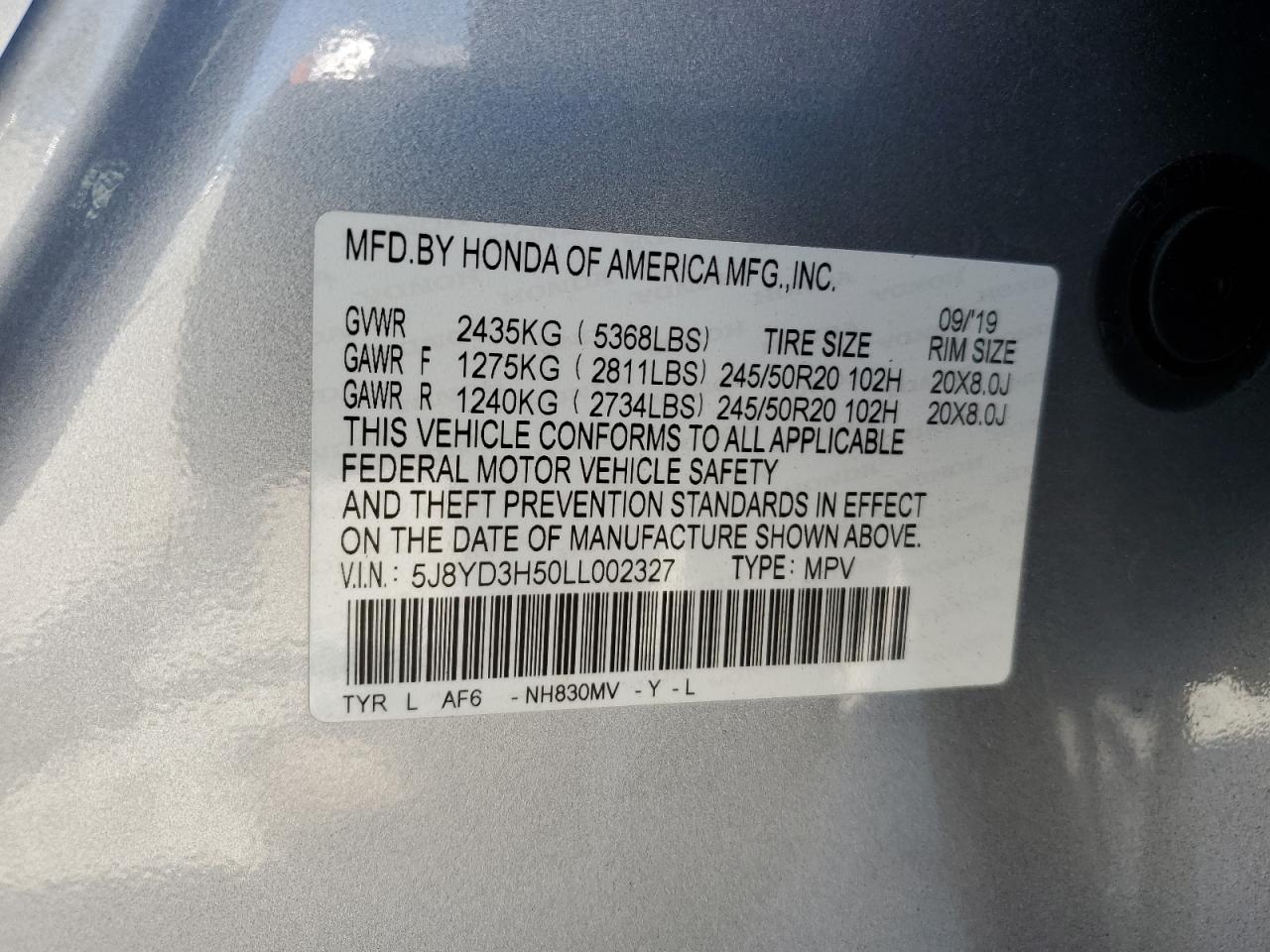 5J8YD3H50LL002327 2020 Acura Mdx Technology