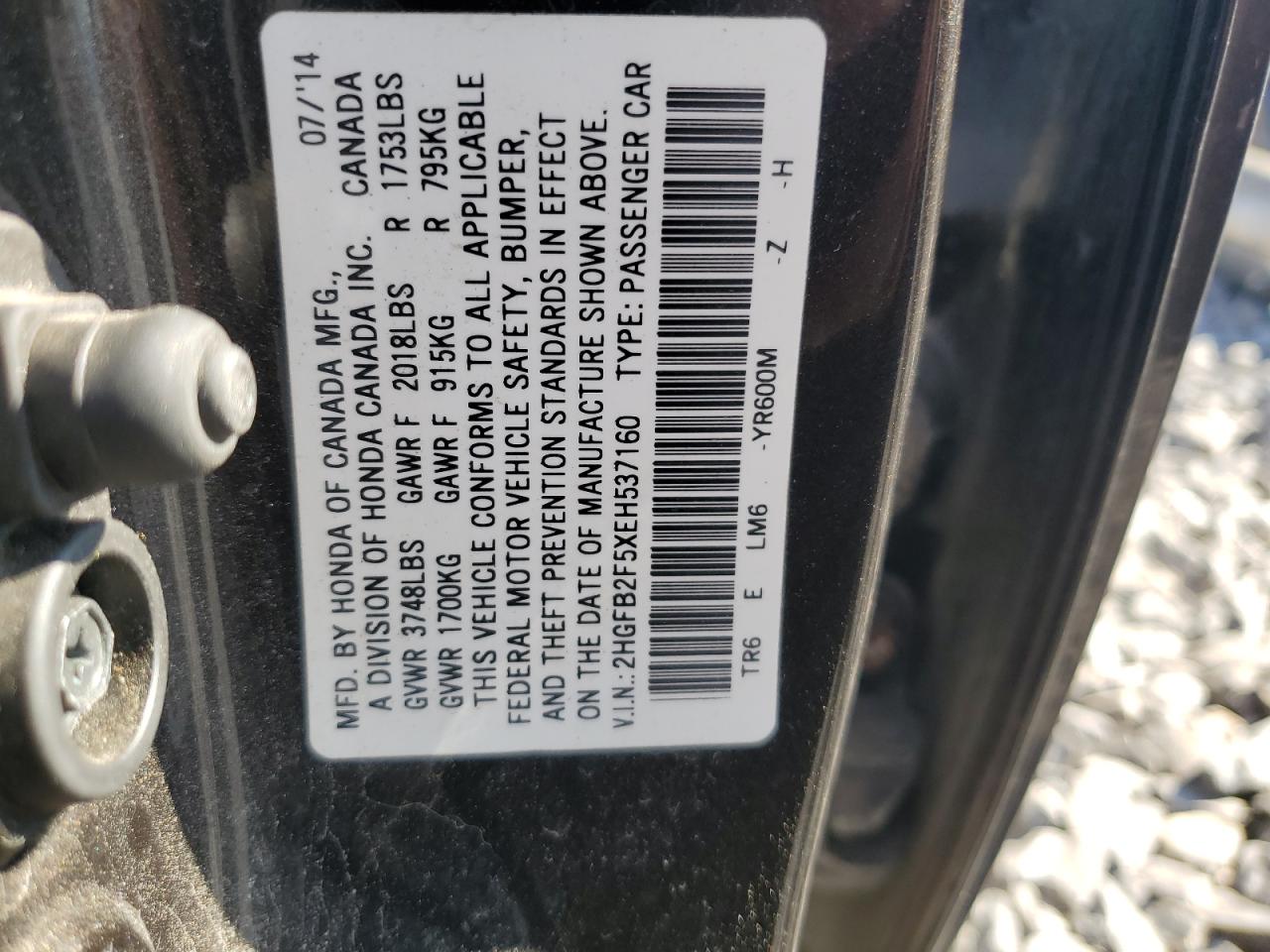 2HGFB2F5XEH537160 2014 Honda Civic Lx