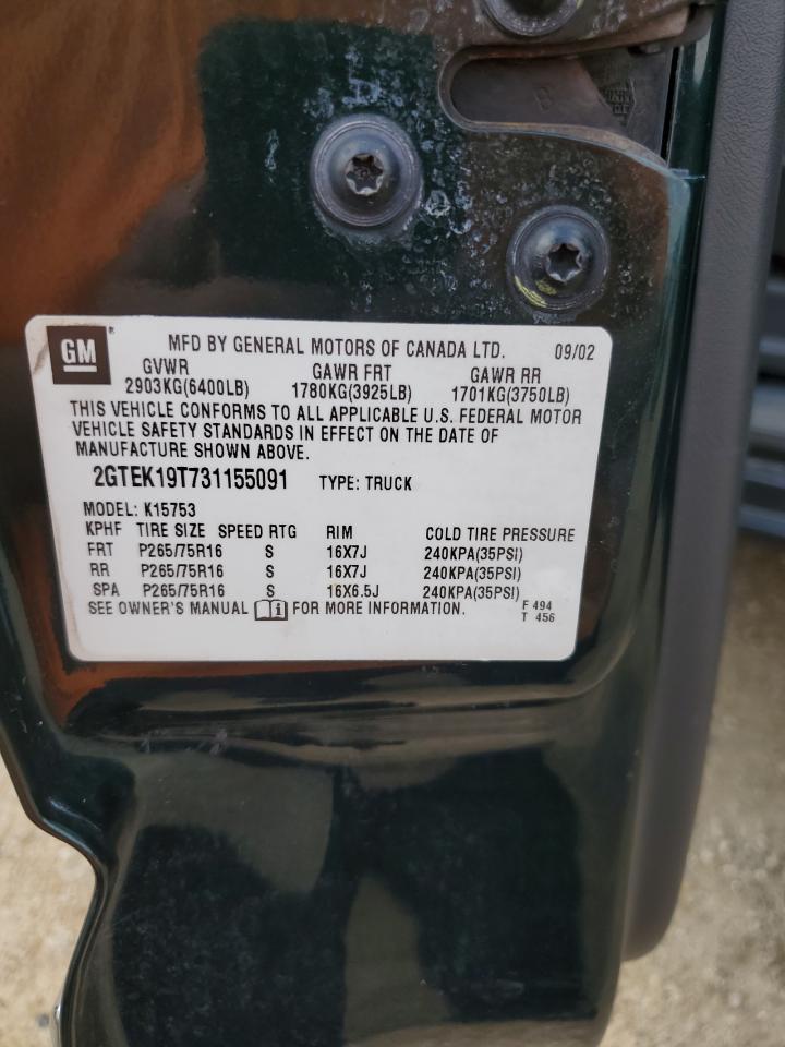 2003 GMC New Sierra K1500 VIN: 2GTEK19T731155091 Lot: 65956584