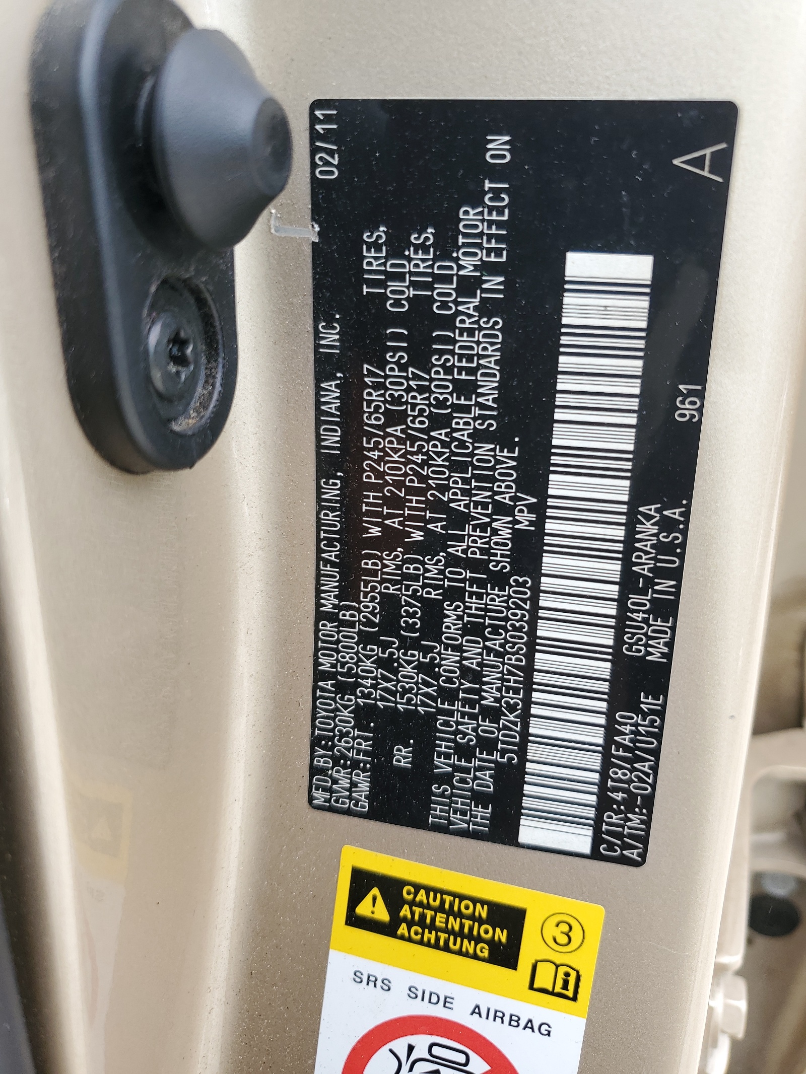 5TDZK3EH7BS039203 2011 Toyota Highlander Base