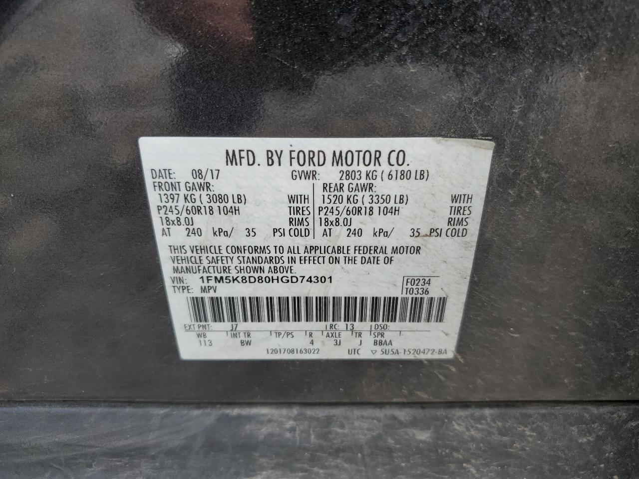 1FM5K8D80HGD74301 2017 FORD EXPLORER - Image 13