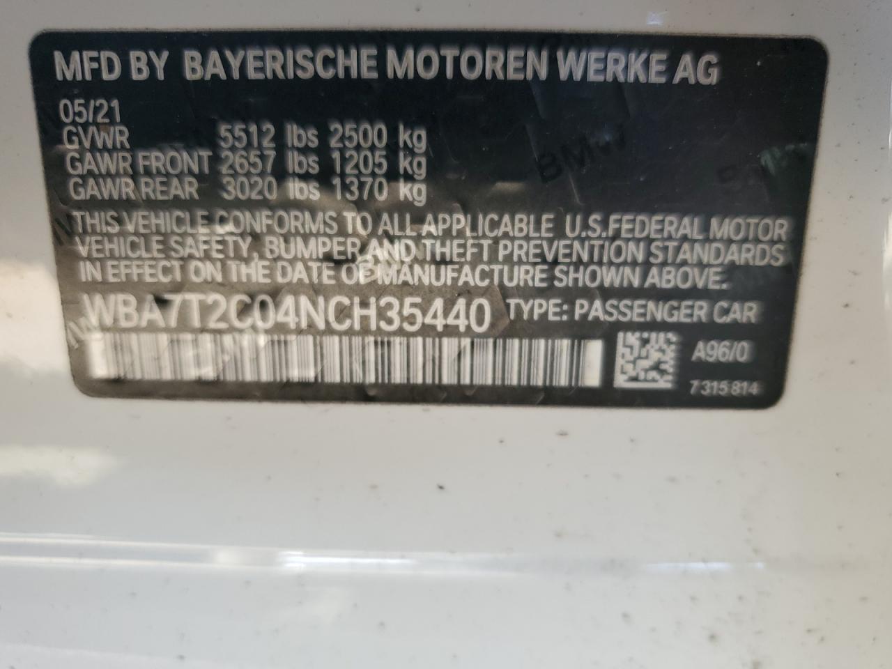 WBA7T2C04NCH35440 2022 BMW 740 I