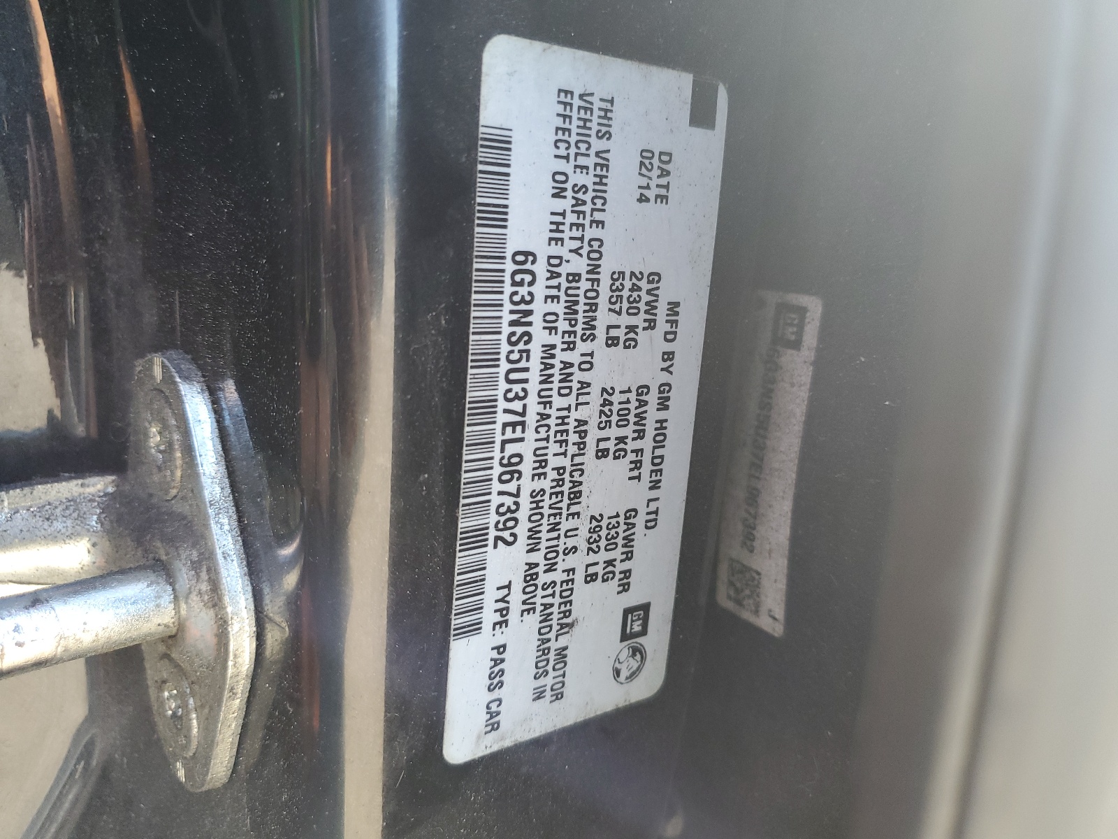 6G3NS5U37EL967392 2014 Chevrolet Caprice Police