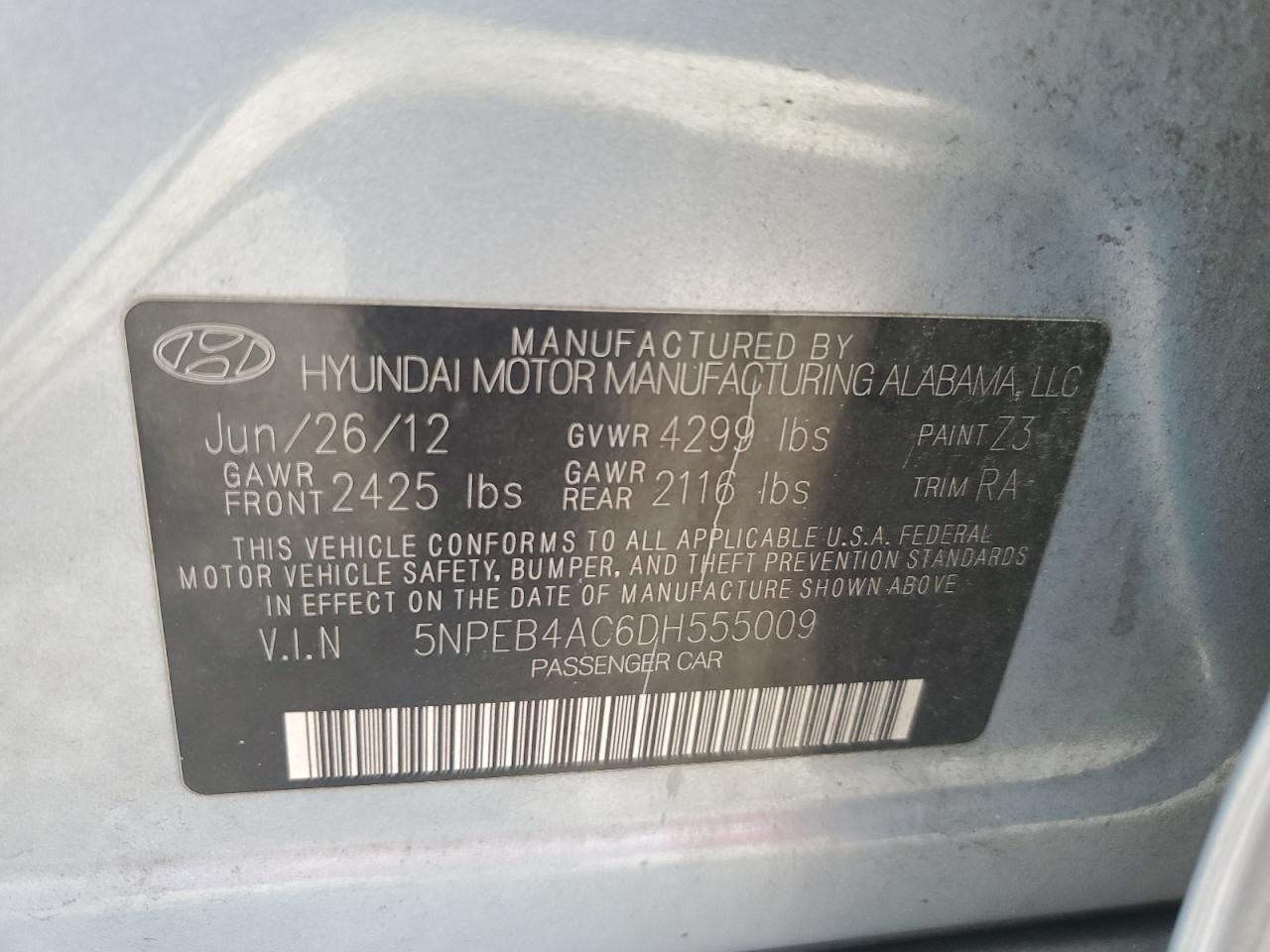 5NPEB4AC6DH555009 2013 Hyundai Sonata Gls