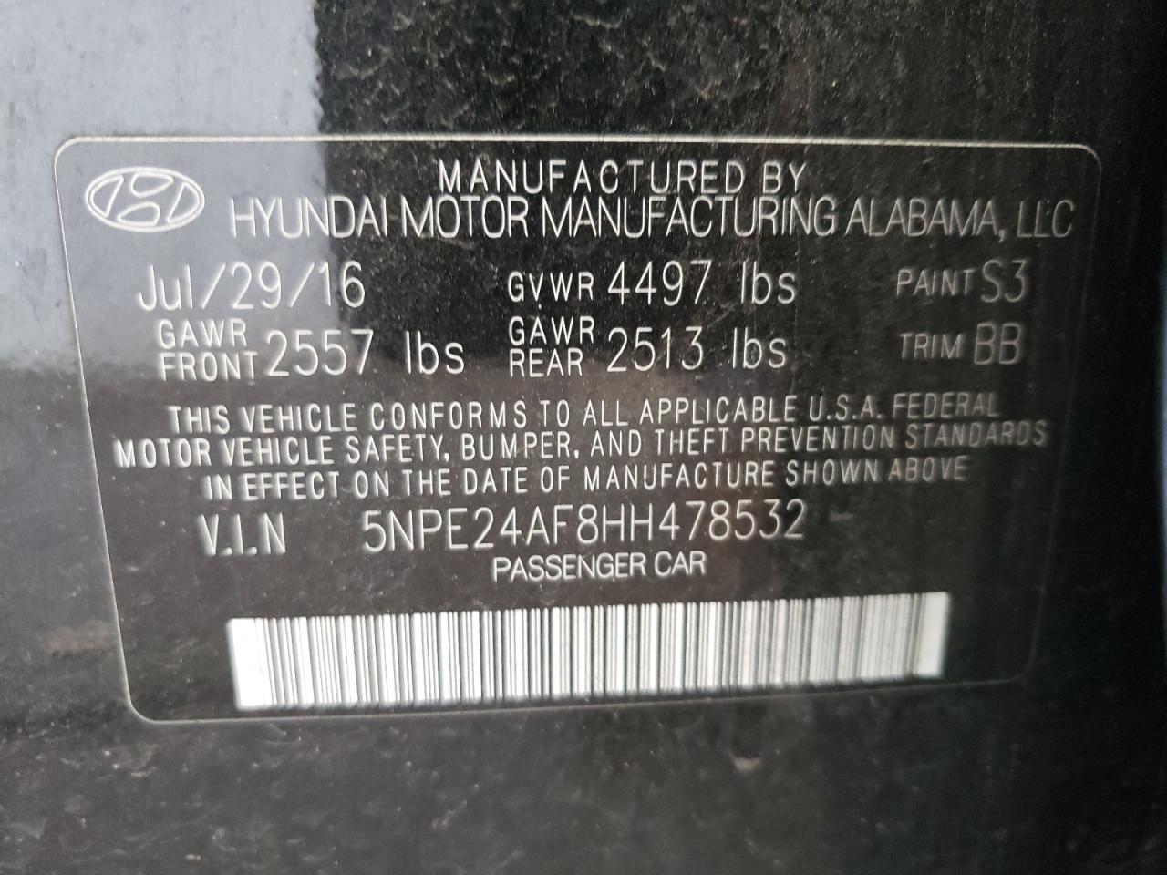 2017 Hyundai Sonata Se VIN: 5NPE24AF8HH478532 Lot: 67185544