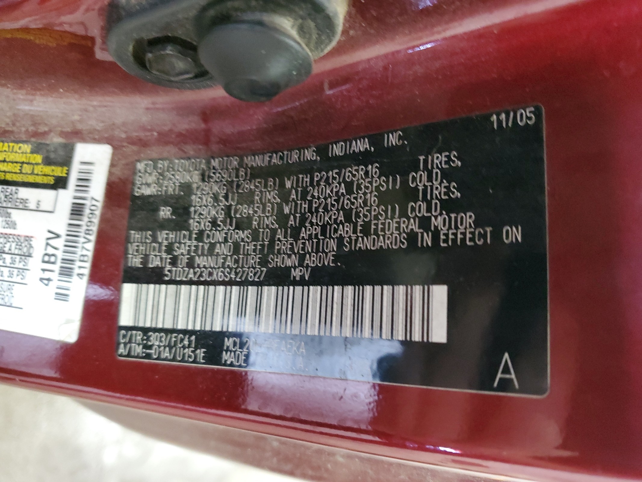 5TDZA23CX6S427827 2006 Toyota Sienna Ce