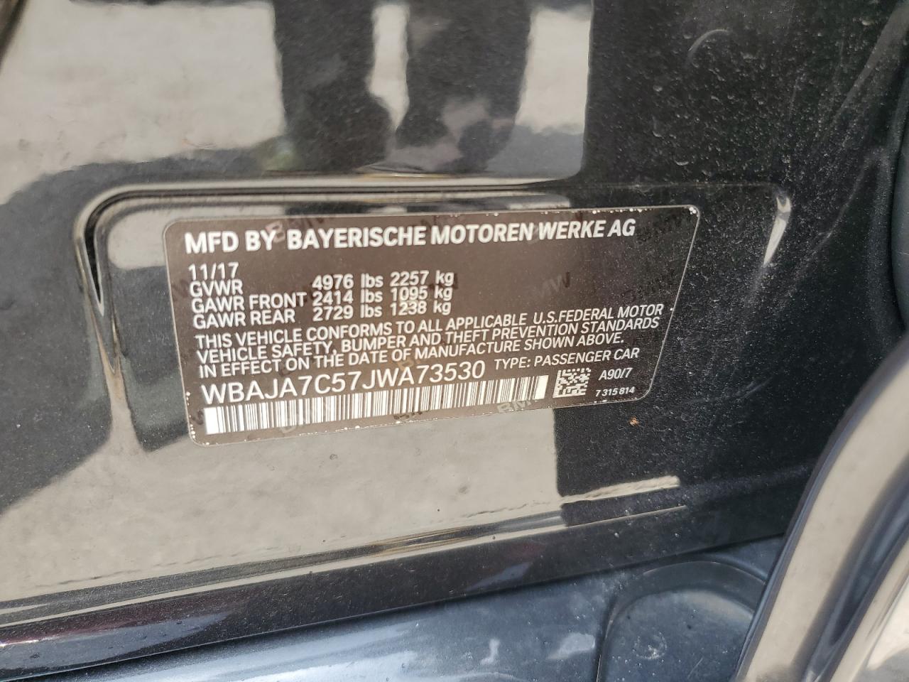 2018 BMW 530 Xi VIN: WBAJA7C57JWA73530 Lot: 67686064