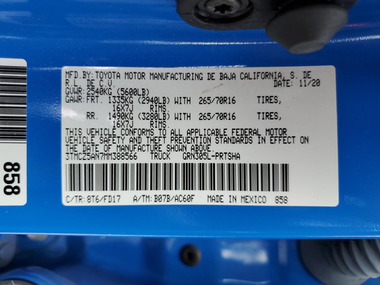 2021 Toyota Tacoma Double Cab VIN: 3TMCZ5AN7MM388566 Lot: 65936124