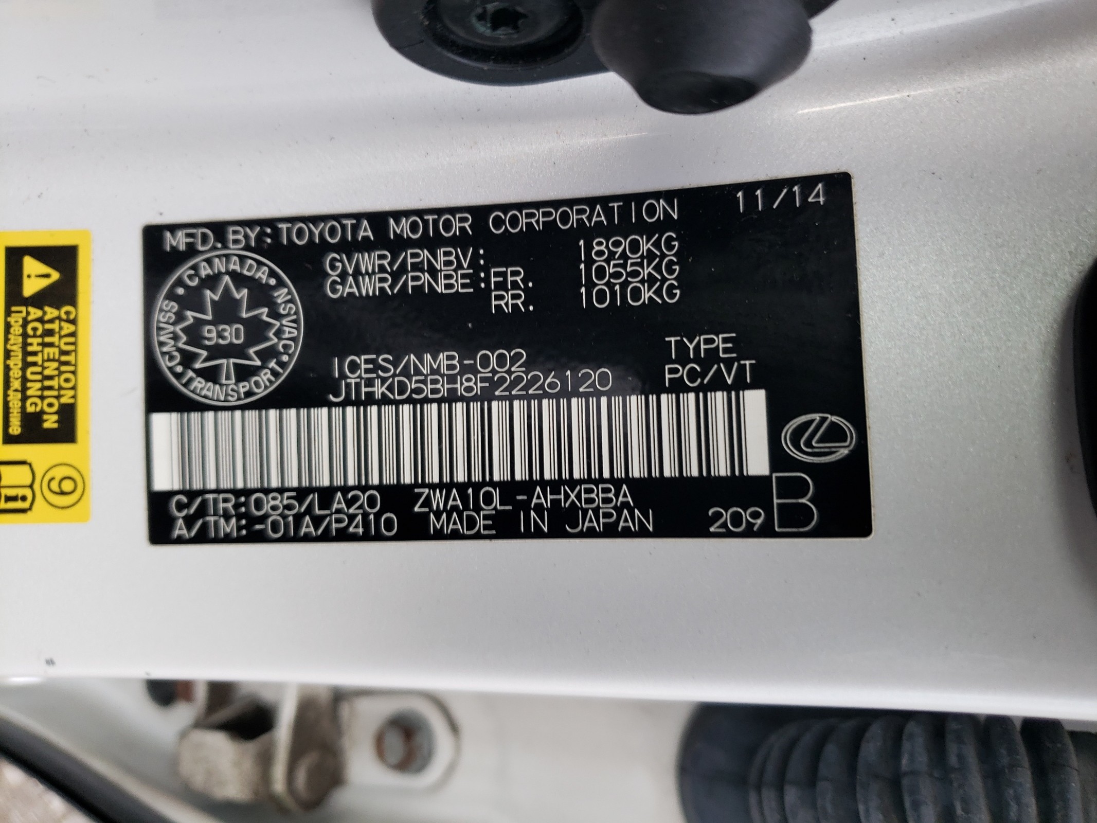 JTHKD5BH8F2226120 2015 Lexus Ct 200