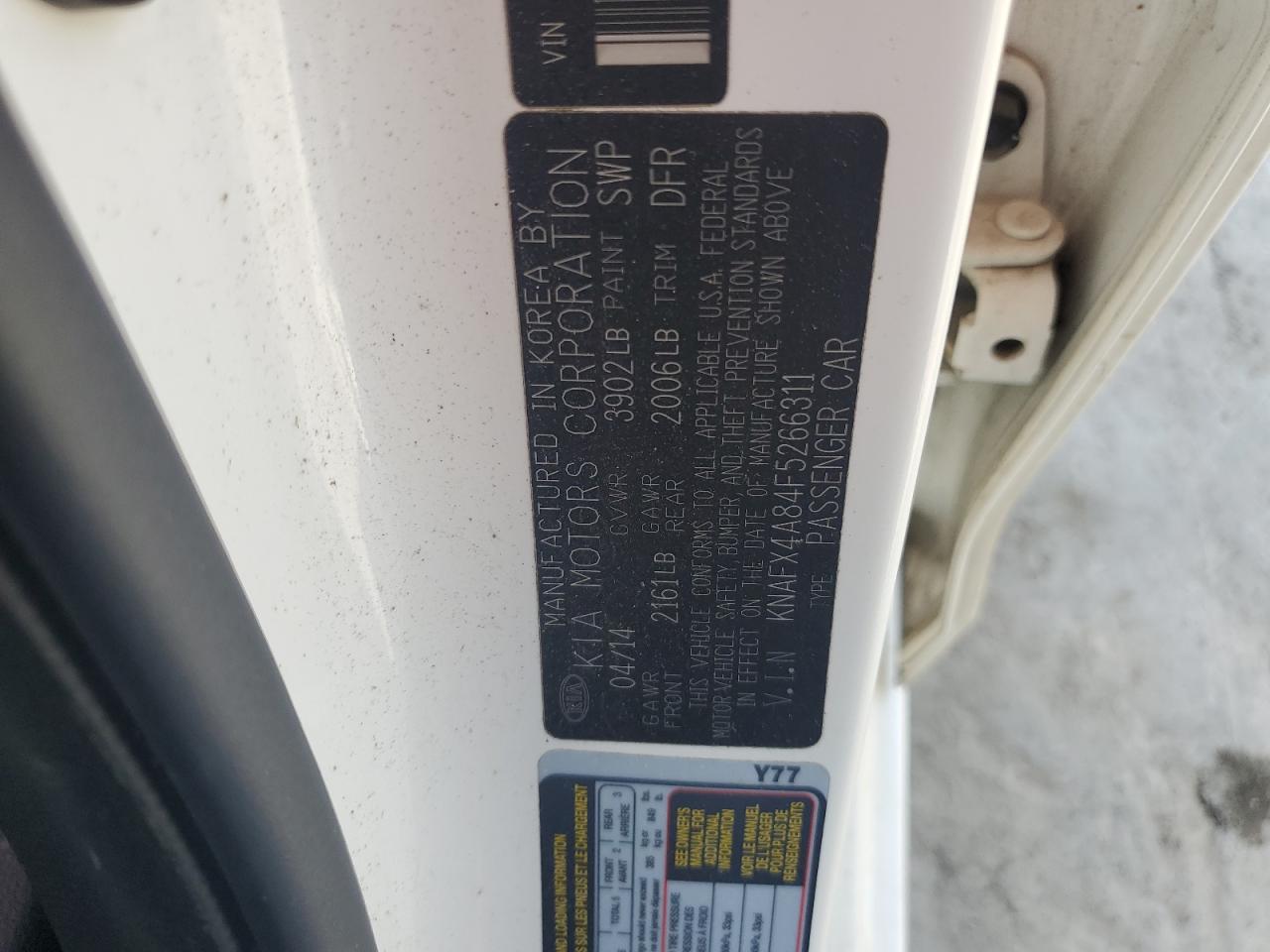 KNAFX4A84F5266311 2015 Kia Forte Ex