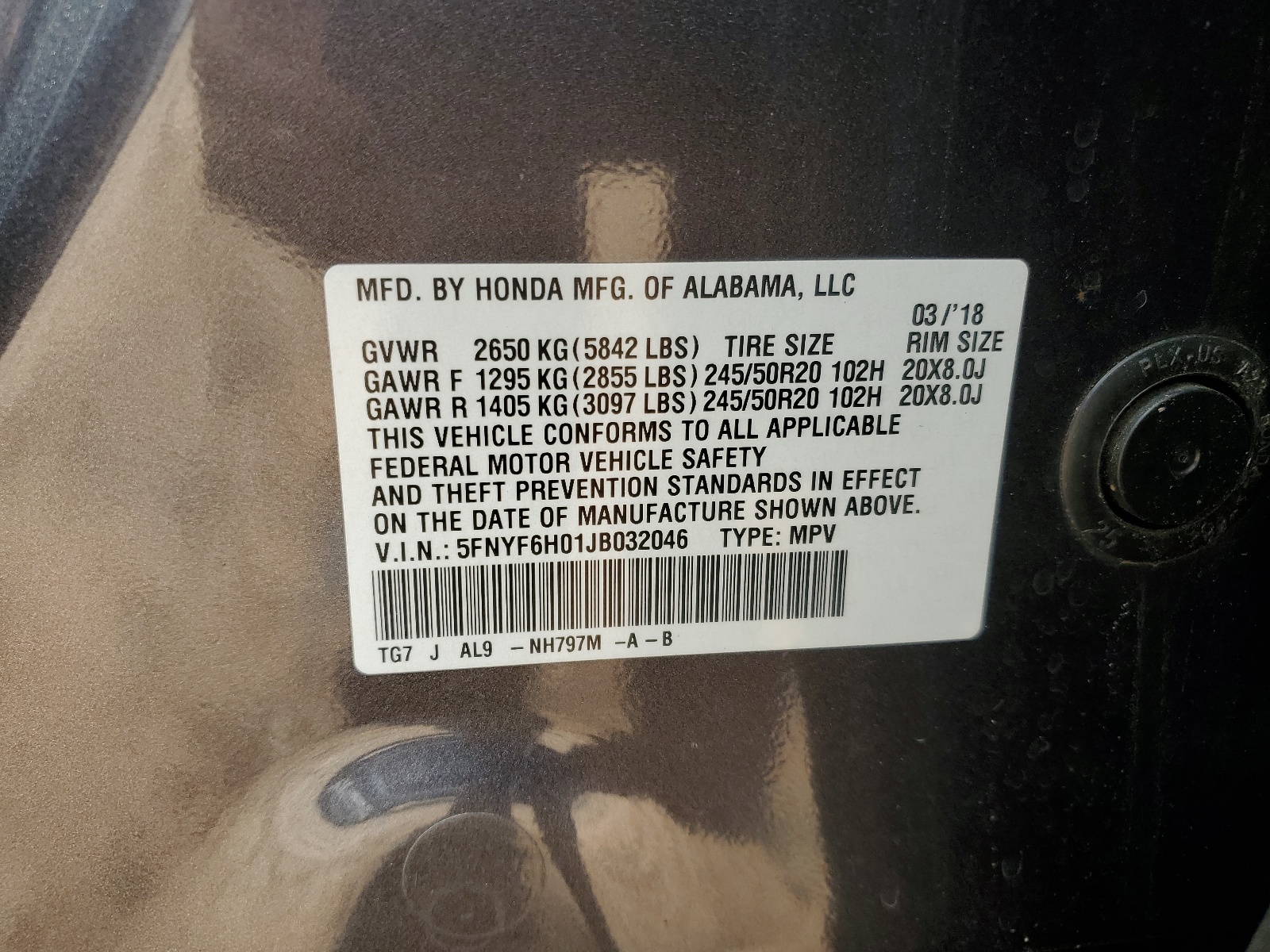 5FNYF6H01JB032046 2018 Honda Pilot Elite