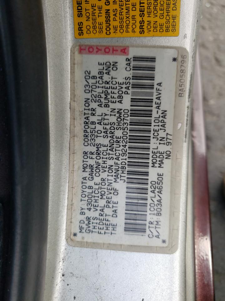 2002 Lexus Is 300 VIN: JTHBD192420053700 Lot: 66233504