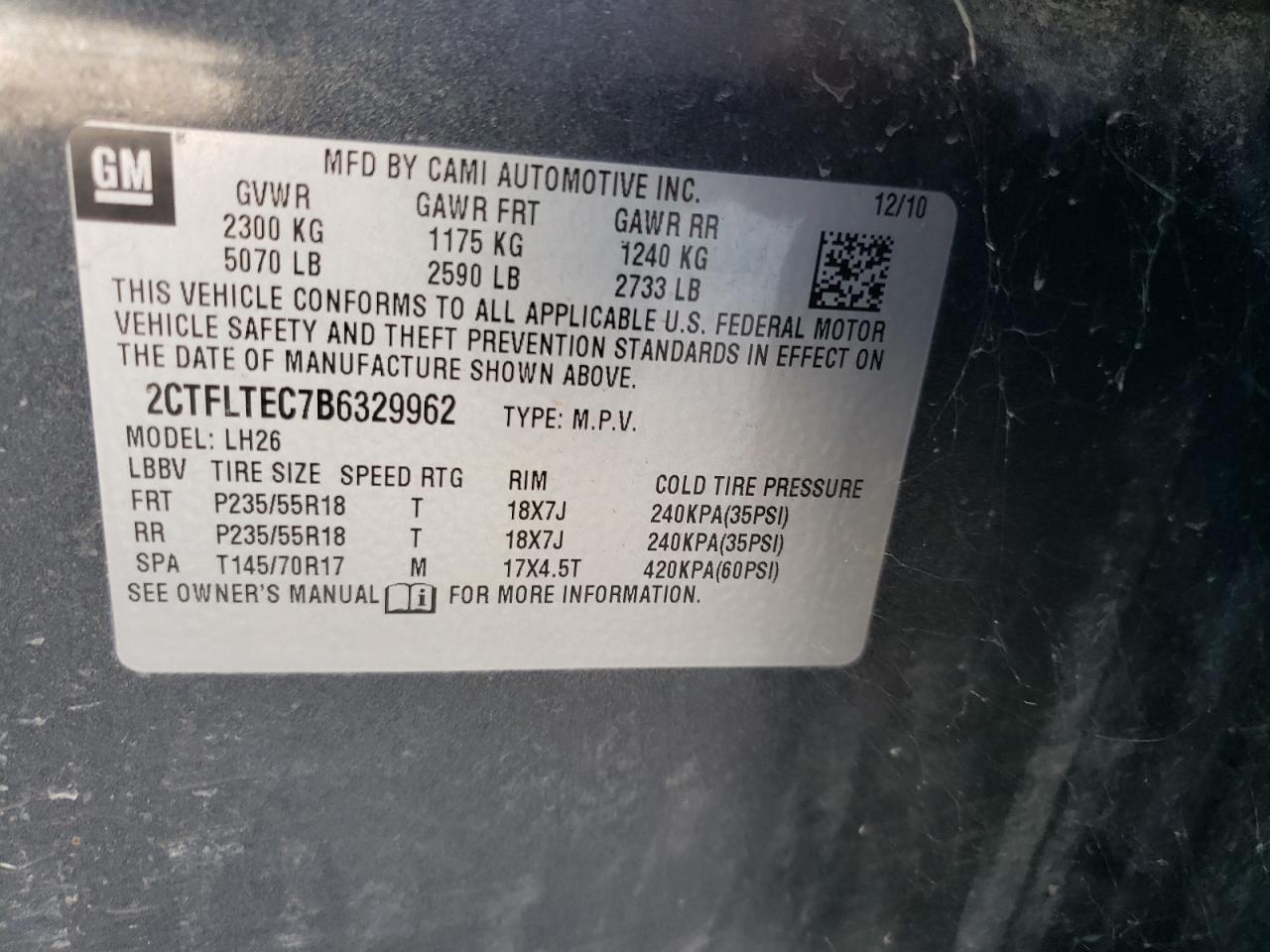 2011 GMC Terrain Sle VIN: 2CTFLTEC7B6329962 Lot: 67214714