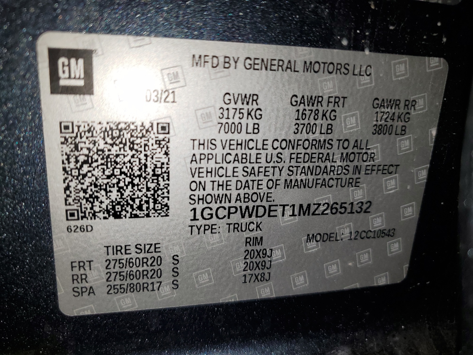 1GCPWDET1MZ265132 2021 Chevrolet Silverado C1500 Rst