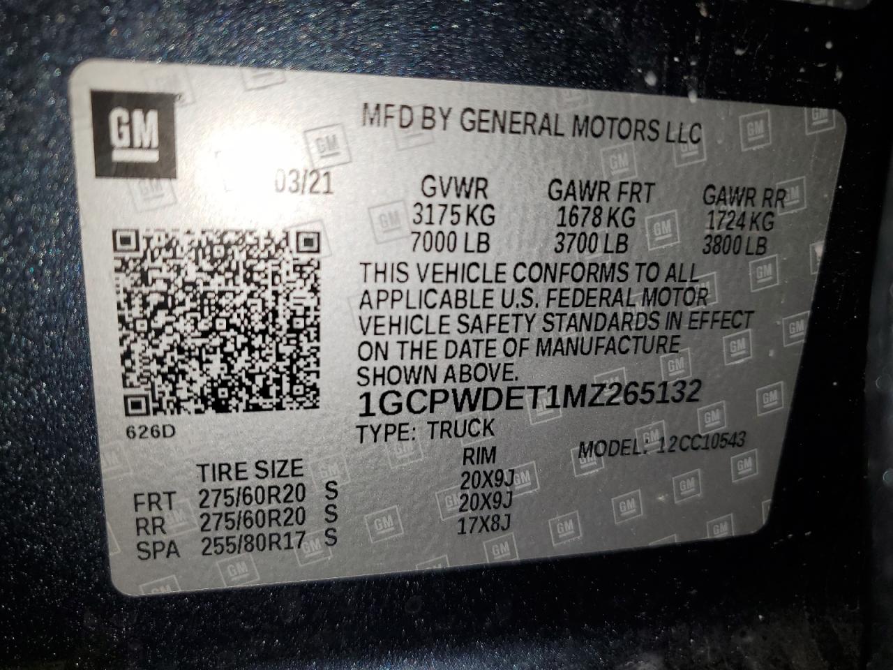 2021 Chevrolet Silverado C1500 Rst VIN: 1GCPWDET1MZ265132 Lot: 67929214