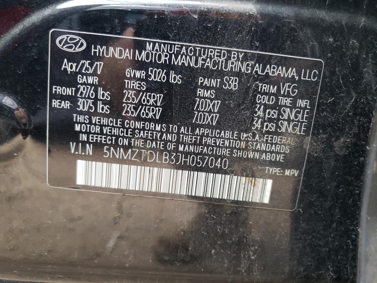 5NMZTDLB3JH057040 2018 Hyundai Santa Fe Sport