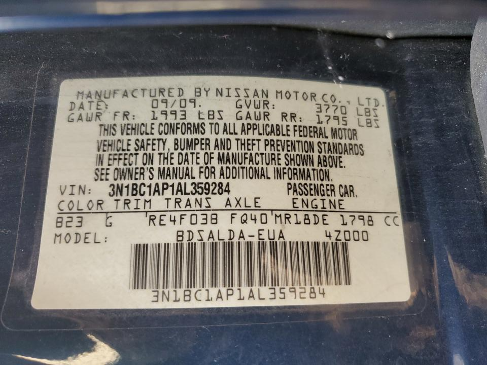 3N1BC1AP1AL359284 2010 Nissan Versa S