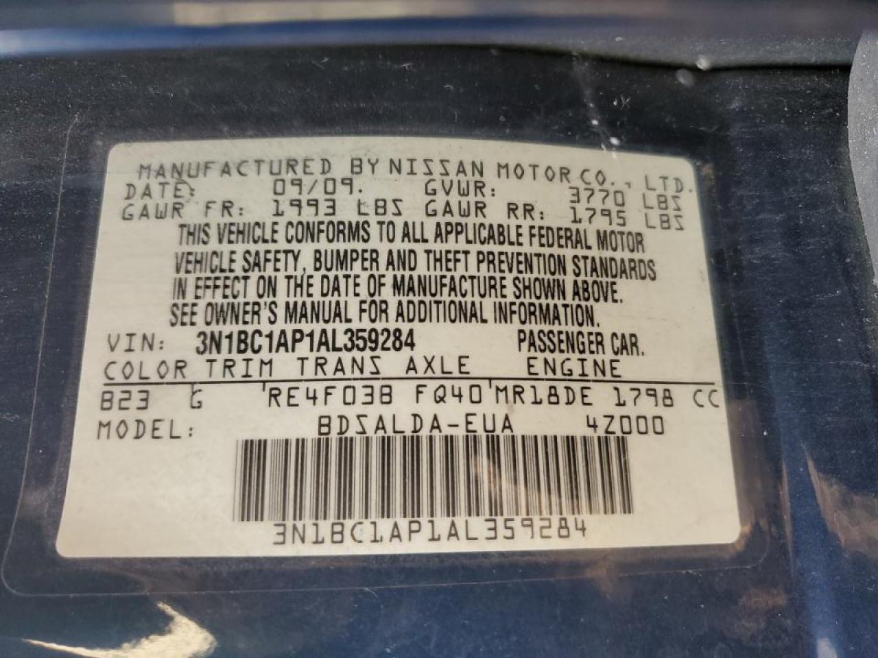 2010 Nissan Versa S VIN: 3N1BC1AP1AL359284 Lot: 68244744