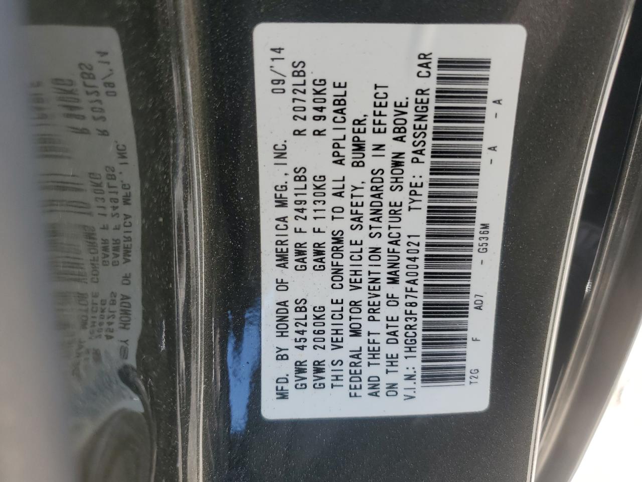 1HGCR3F87FA004021 2015 Honda Accord Exl