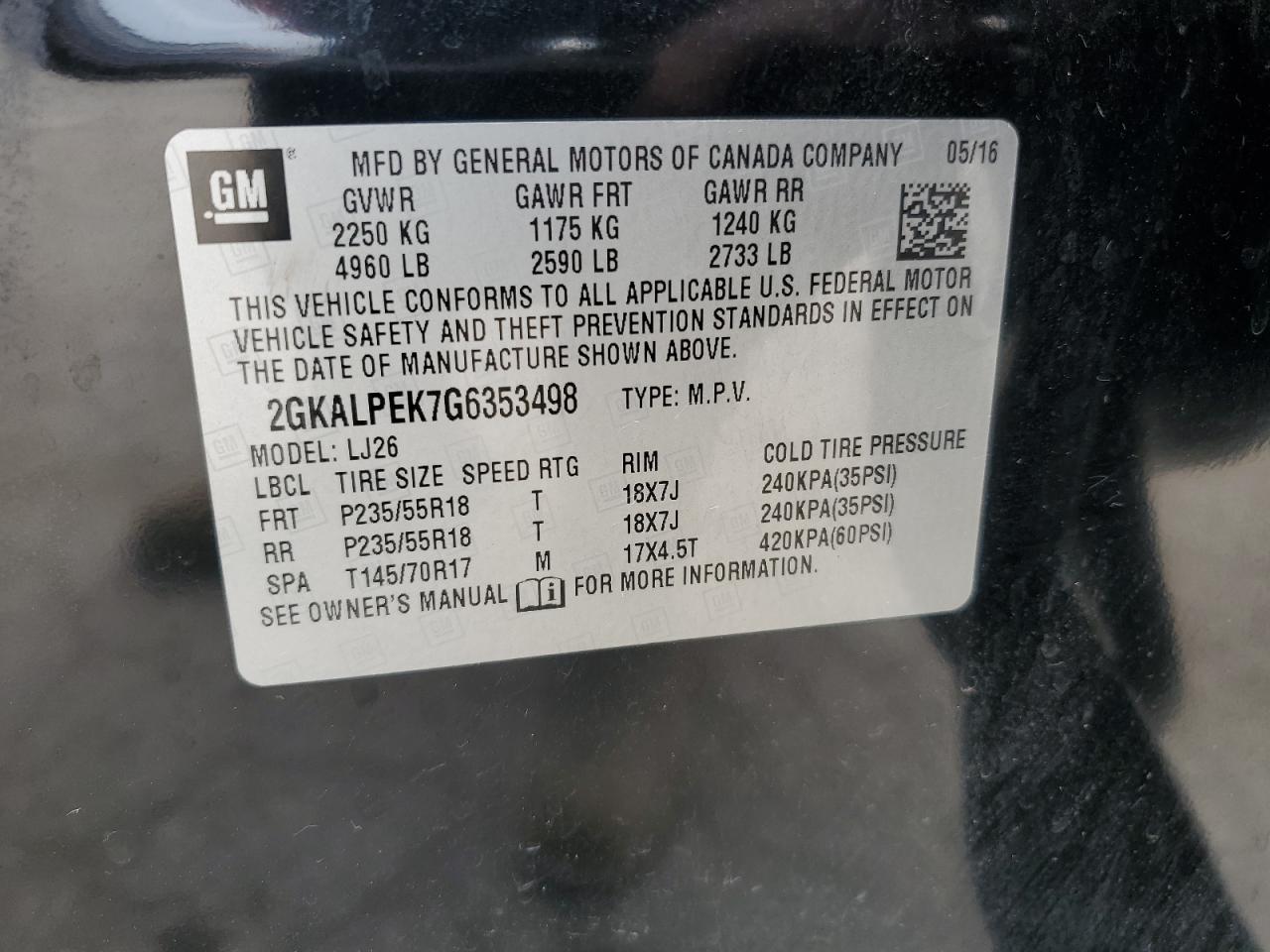 2GKALPEK7G6353498 2016 GMC Terrain Slt