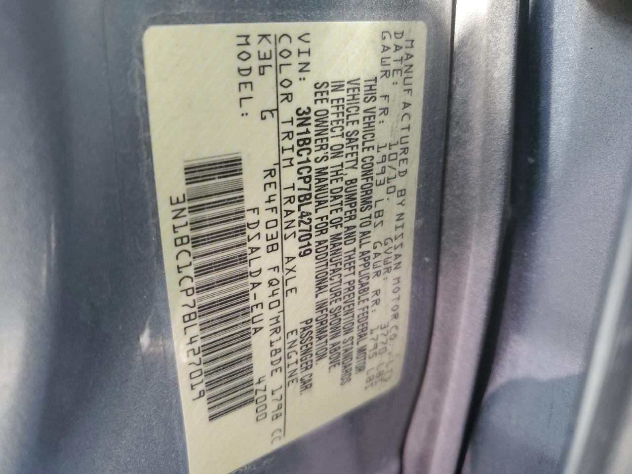 2011 Nissan Versa S VIN: 3N1BC1CP7BL427019 Lot: 52942984