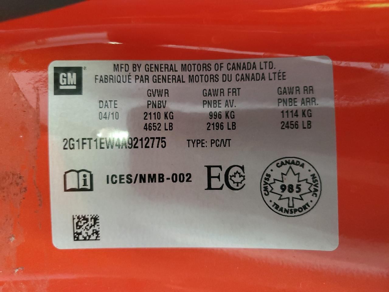 2010 Chevrolet Camaro Ss VIN: 2G1FT1EW4A9212775 Lot: 66341674