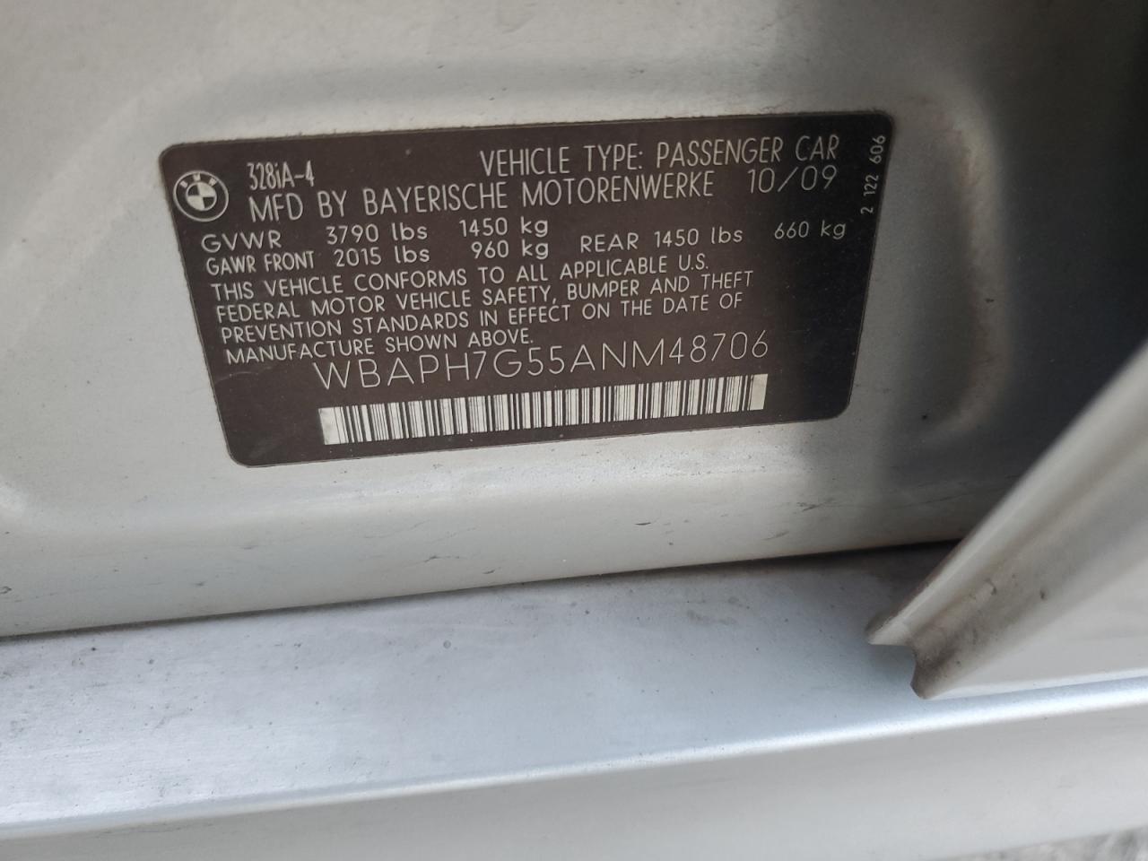 2010 BMW 328 I VIN: WBAPH7G55ANM48706 Lot: 66631964