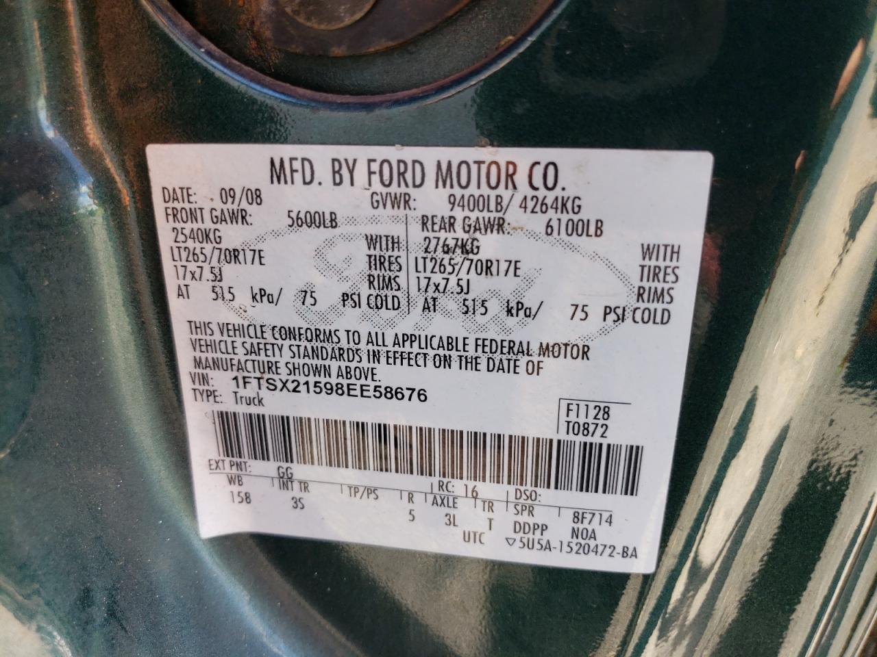 1FTSX21598EE58676 2008 Ford F250 Super Duty