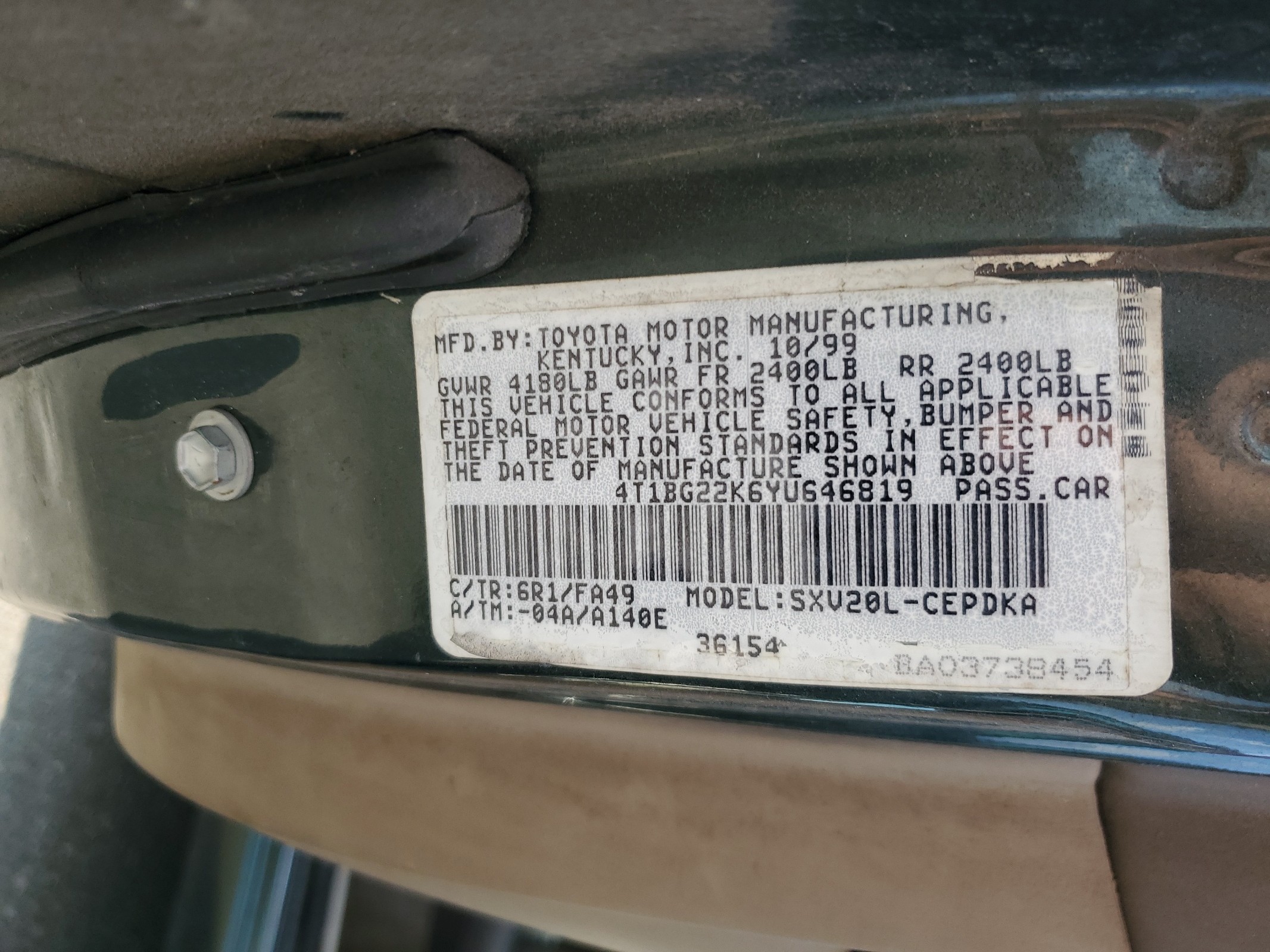 4T1BG22K6YU646819 2000 Toyota Camry Ce