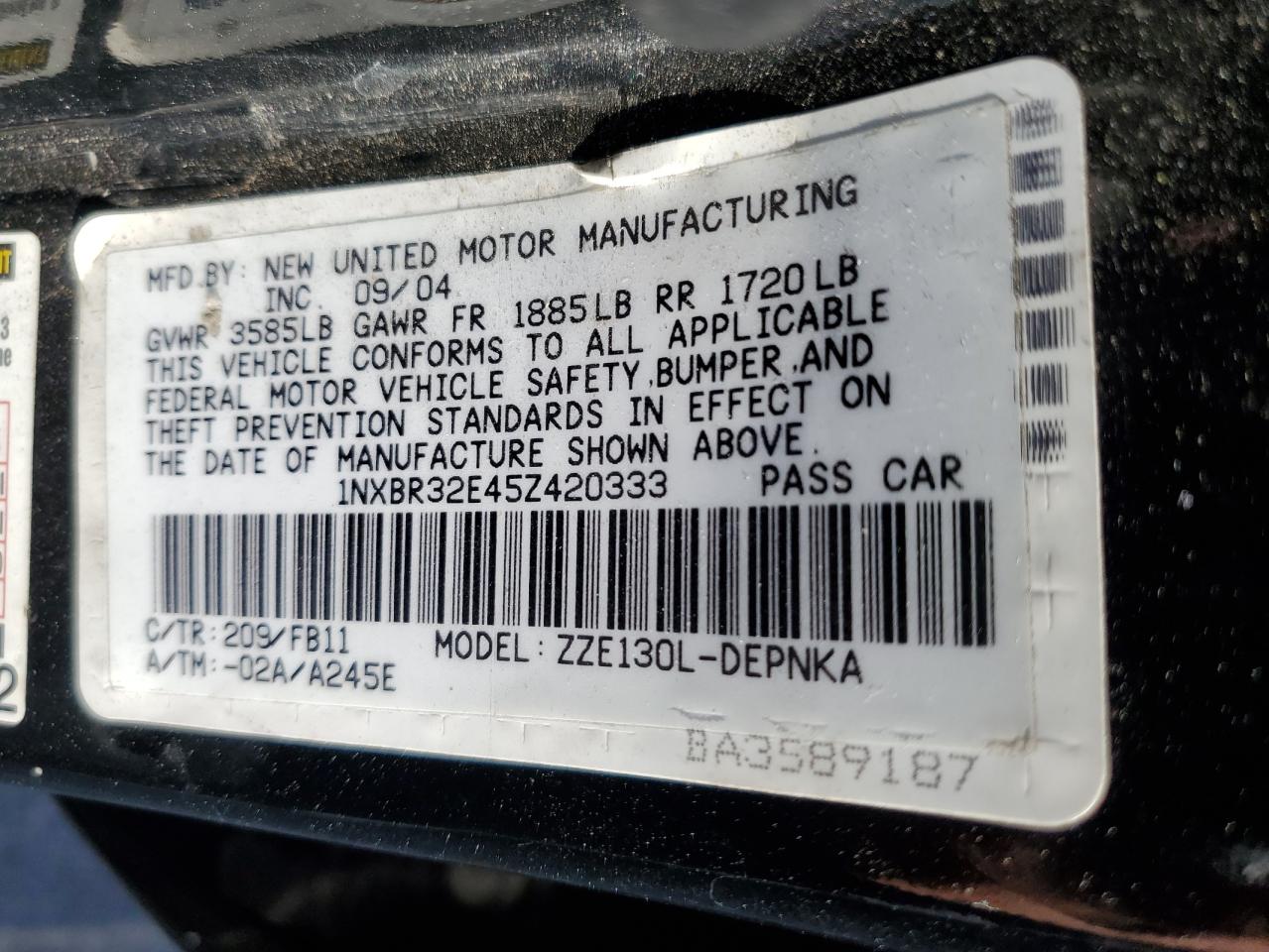 2005 Toyota Corolla Ce VIN: 1NXBR32E45Z420333 Lot: 67920534