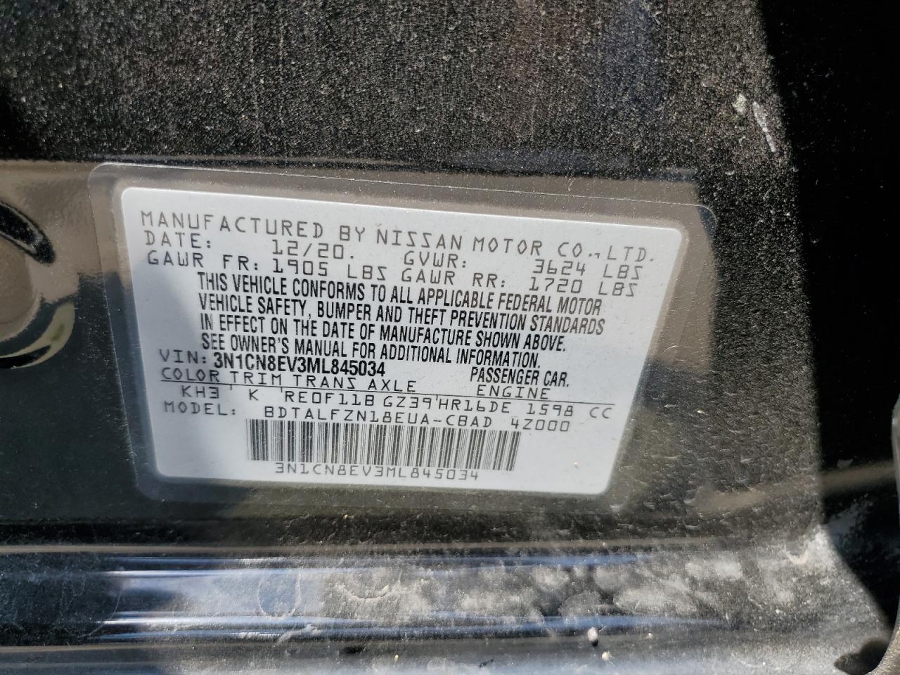 3N1CN8EV3ML845034 2021 Nissan Versa Sv