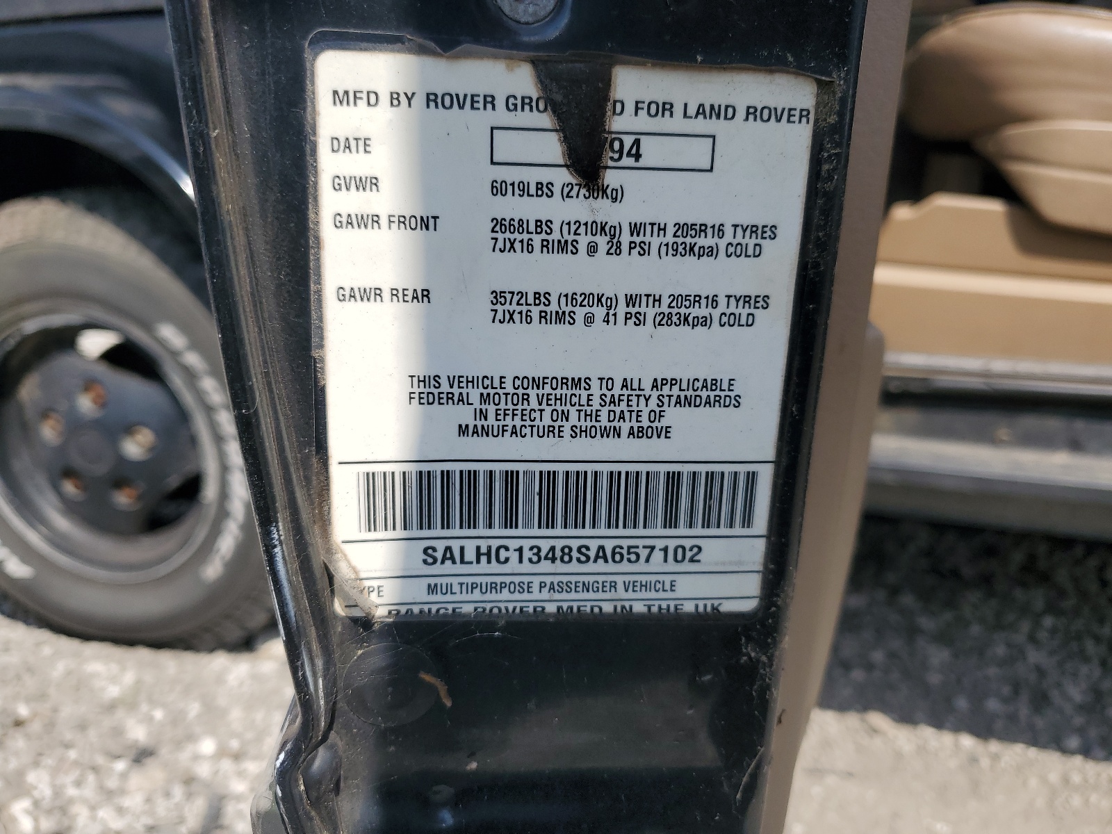 SALHC1348SA657102 1995 Land Rover Range Rover Long Wheelbase