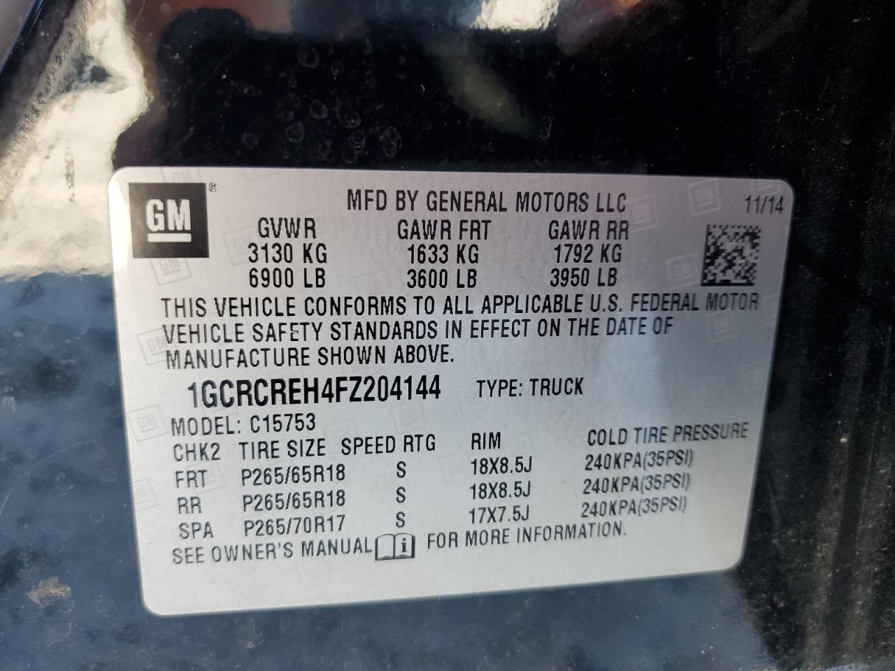 1GCRCREH4FZ204144 2015 Chevrolet Silverado C1500 Lt